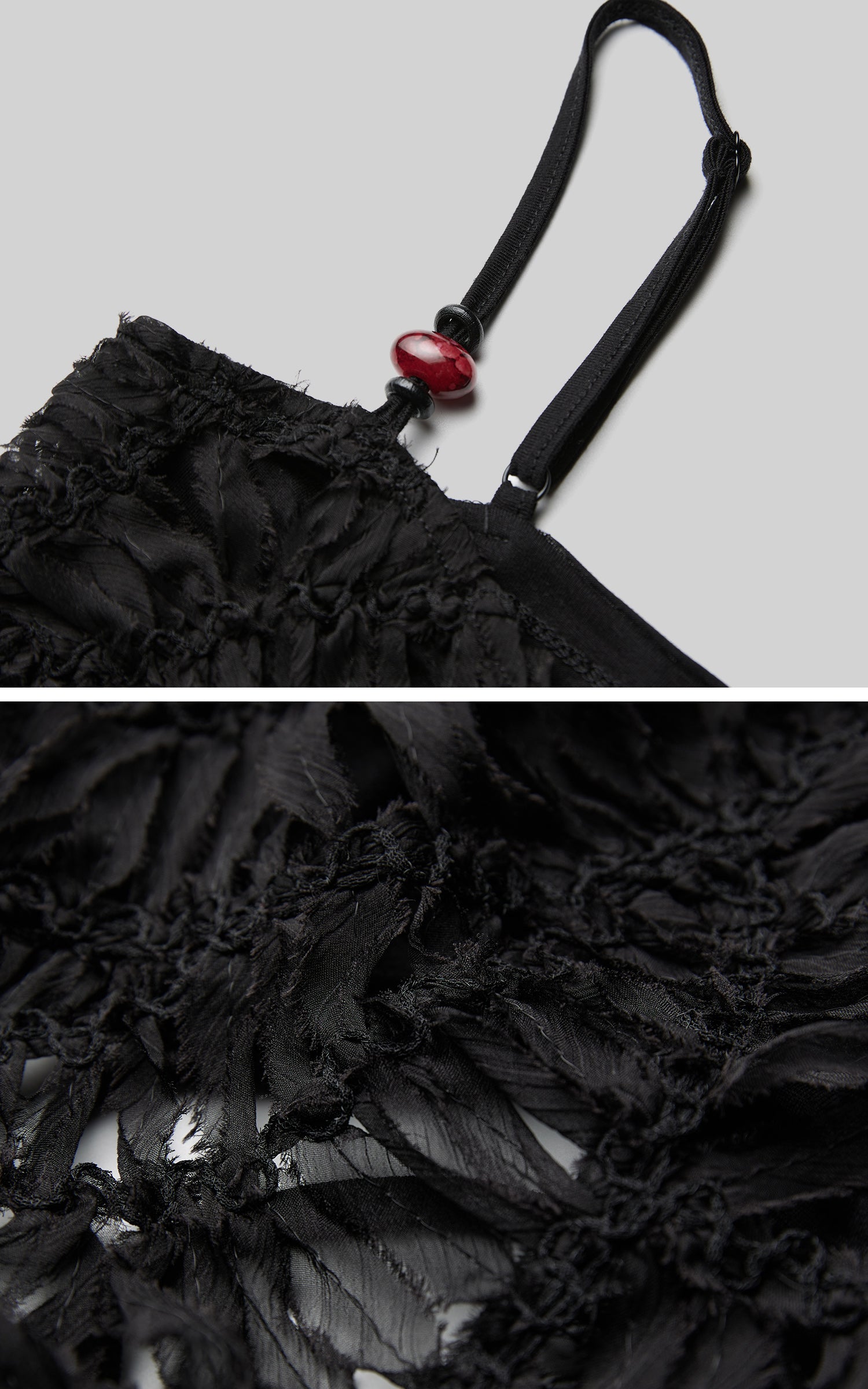 INDULGE Deconstructed Mesh Top with Beads and Raw Edge Detailing