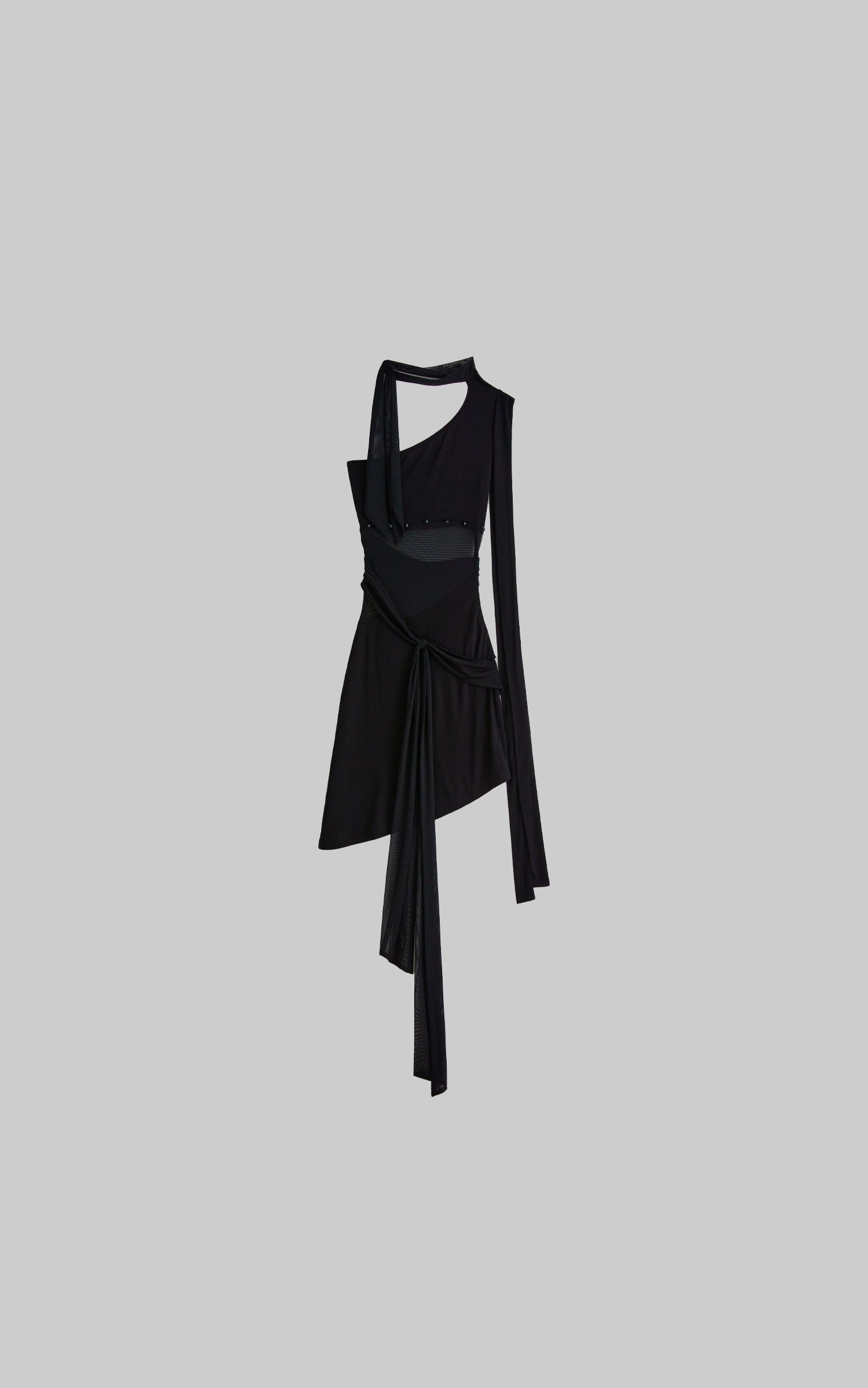 DOINDULGE One-Shoulder Sheer Draped Mini Dress