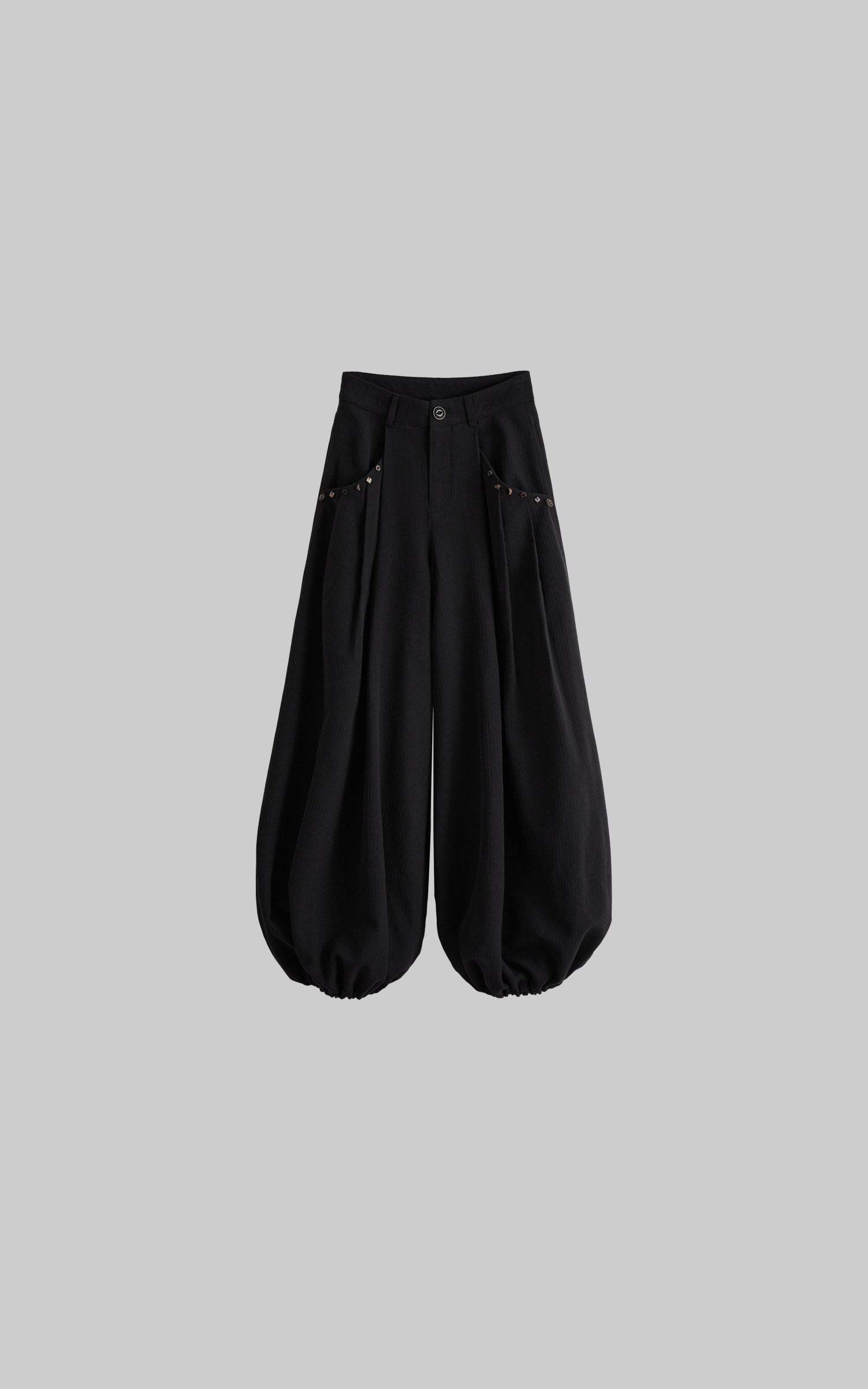 DOINDULGE Shadow Stripe Balloon Pants with Gathered Hem