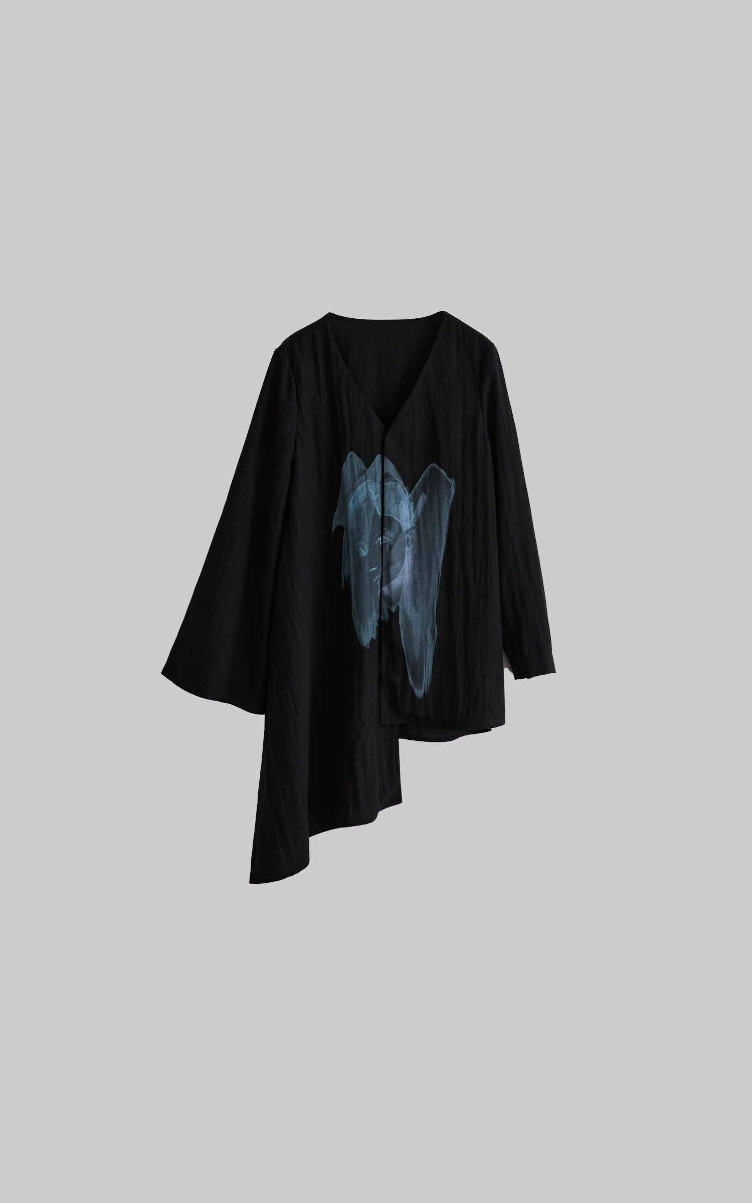 DOINDULGE Asymmetric V-Neck Printed Shirt