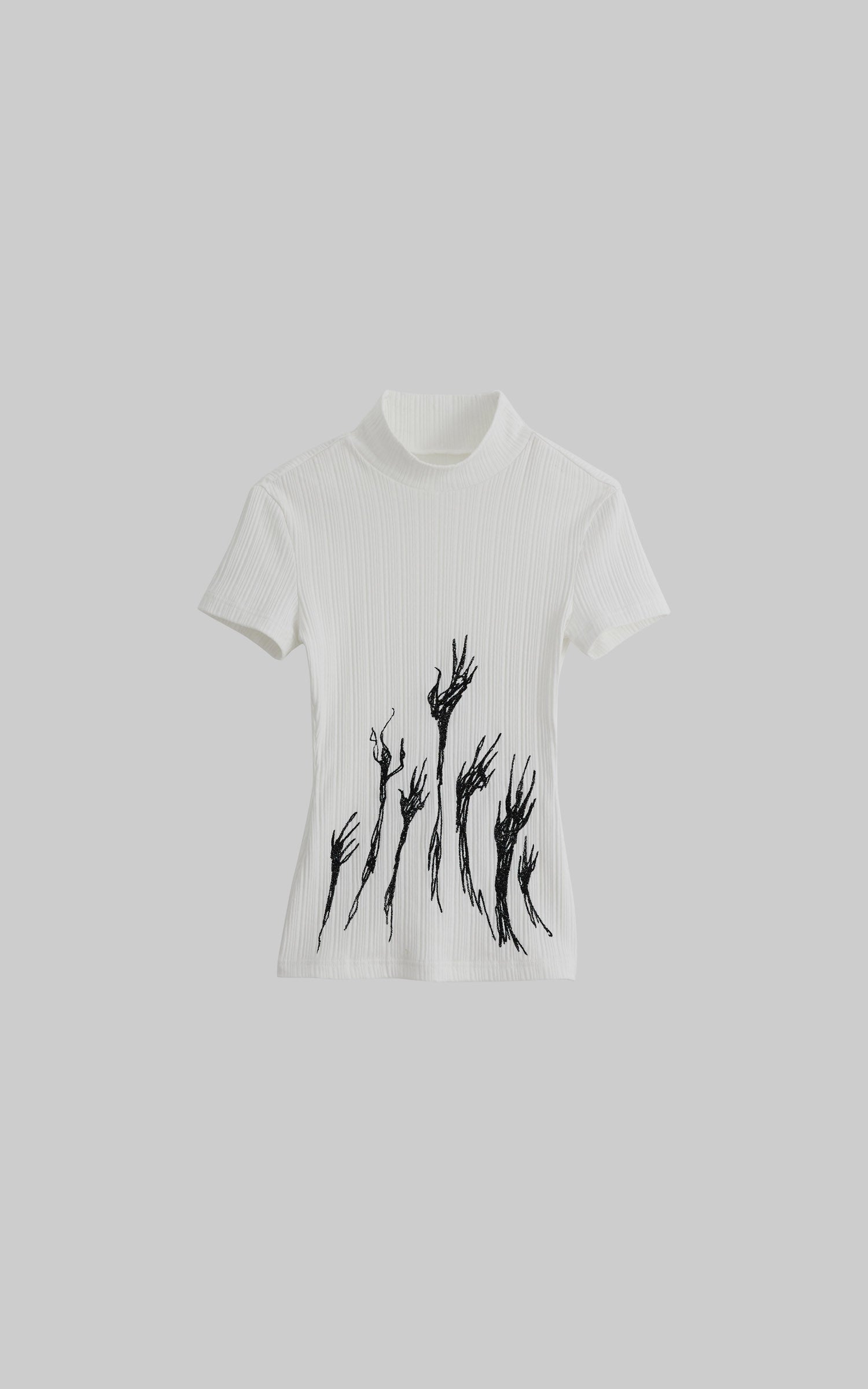 DOINDULGE Half Mock Neck Embroidered Ribbed Knit Top