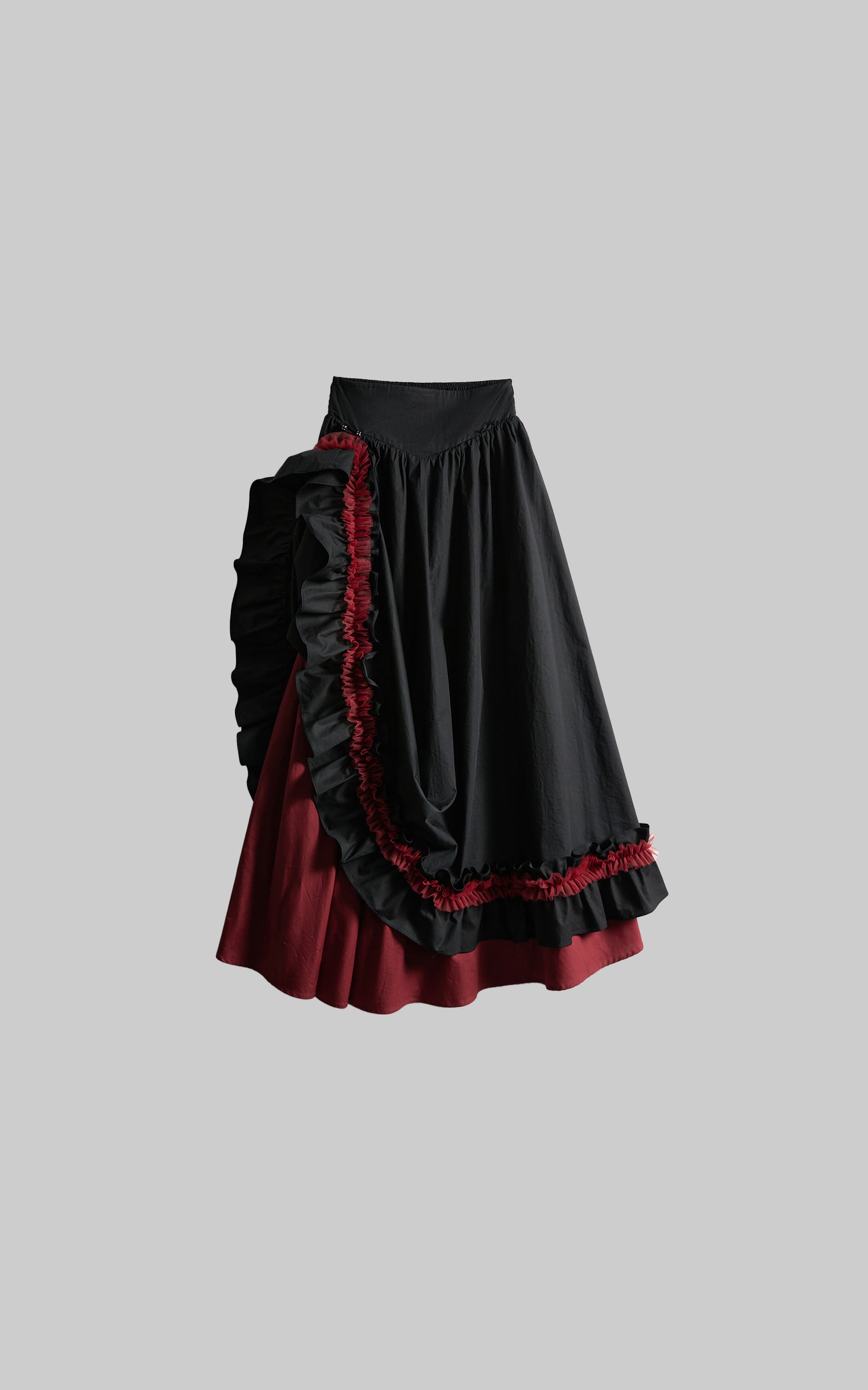 INDULGE Flared Skirt with Layered Frill Draping and Contrast Underskirt