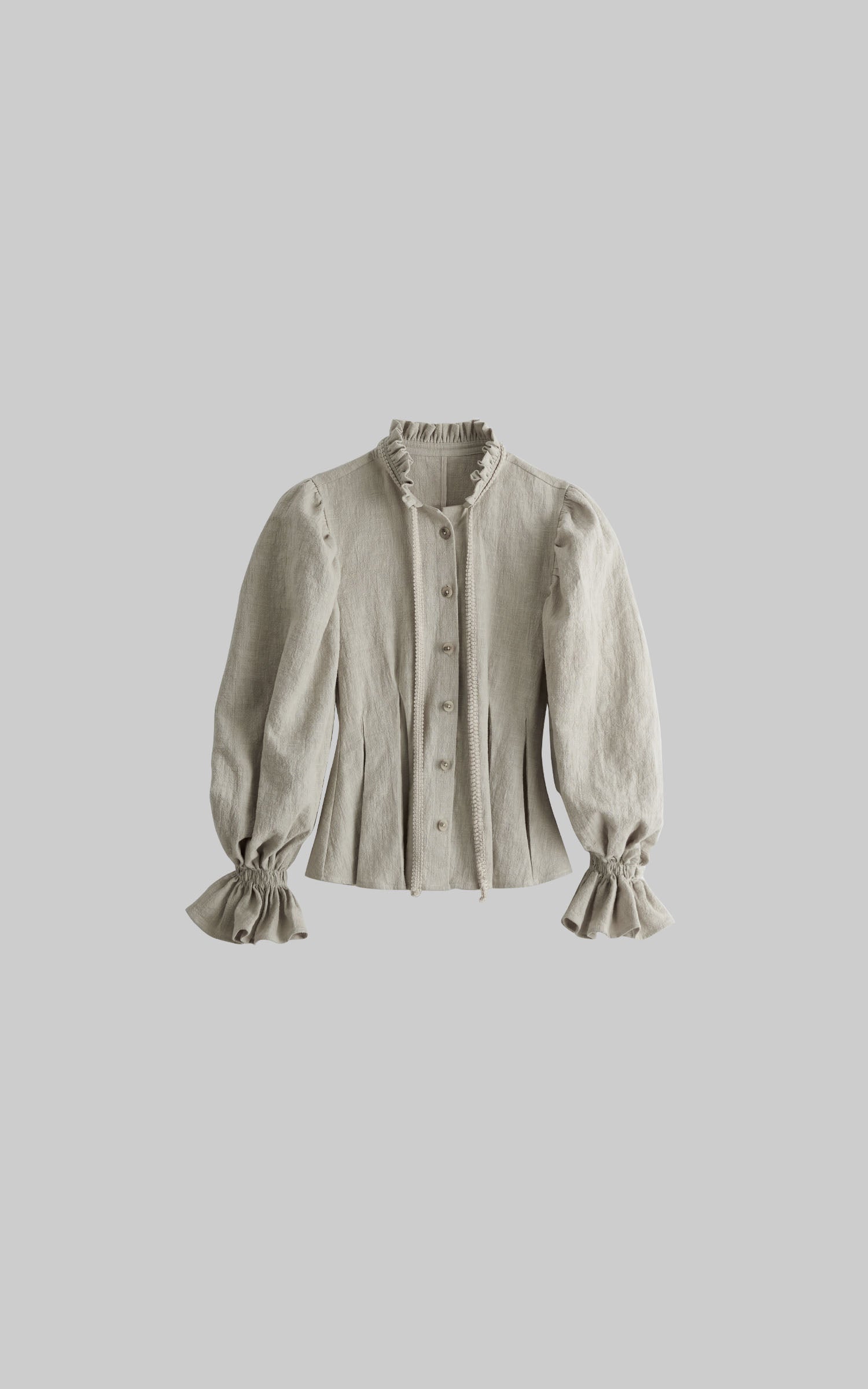 <tc>DOINDULGE</tc> Chemise en lin à taille plissée sculptée et col à volants