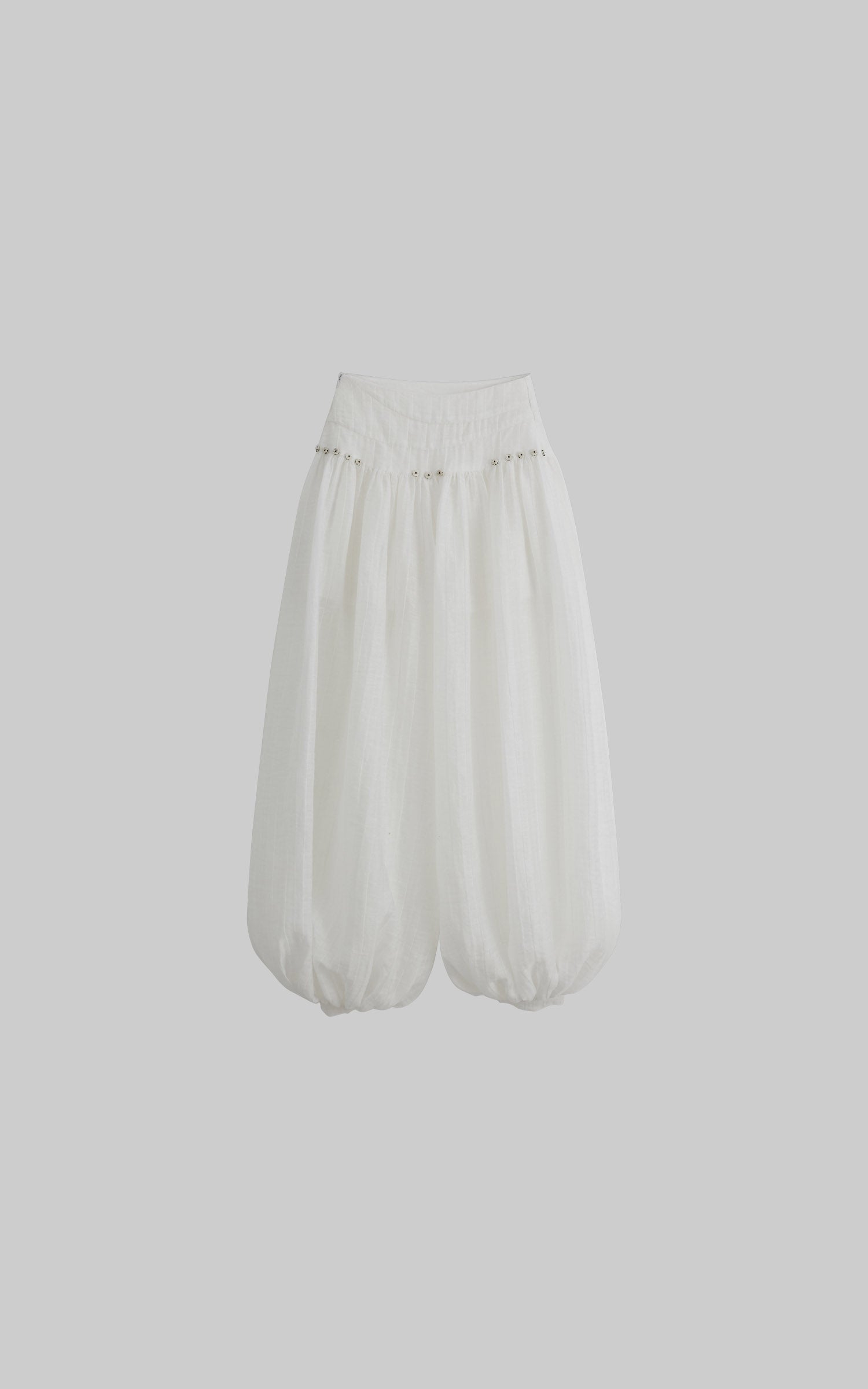 DOINDULGE Low-Rise Sheer Gathered Wide-Leg Pants