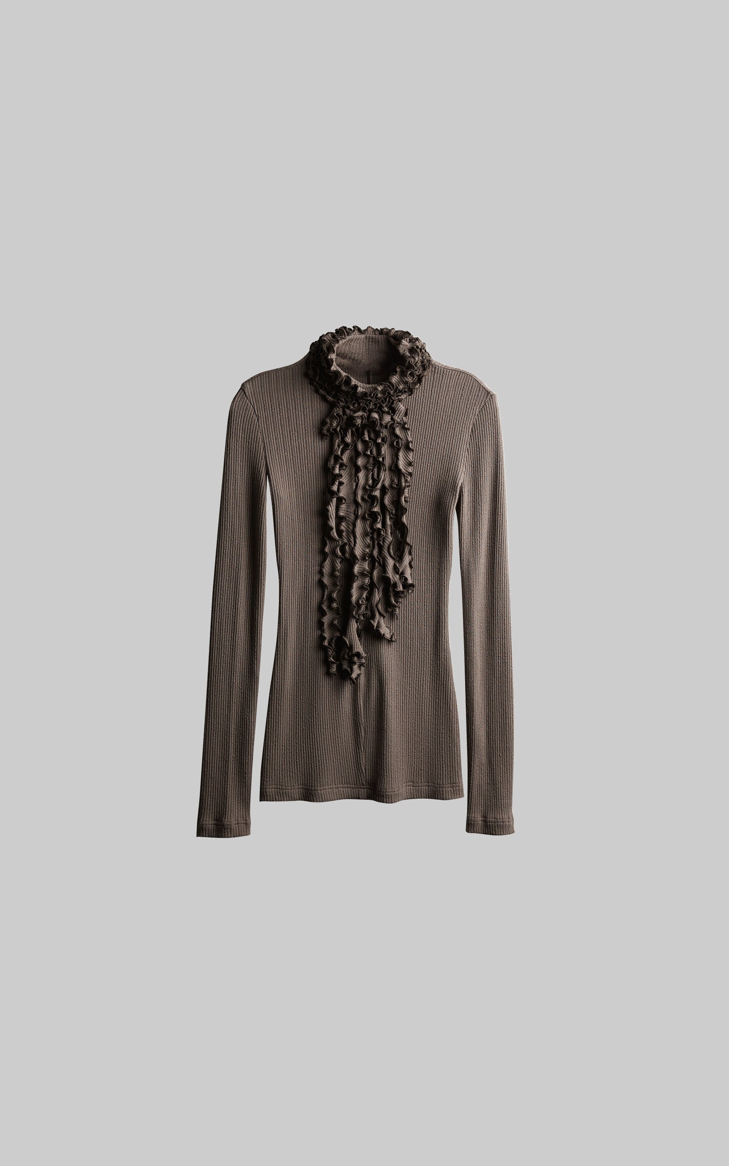 INDULGE Ruched High-Neck Rib Knit Top