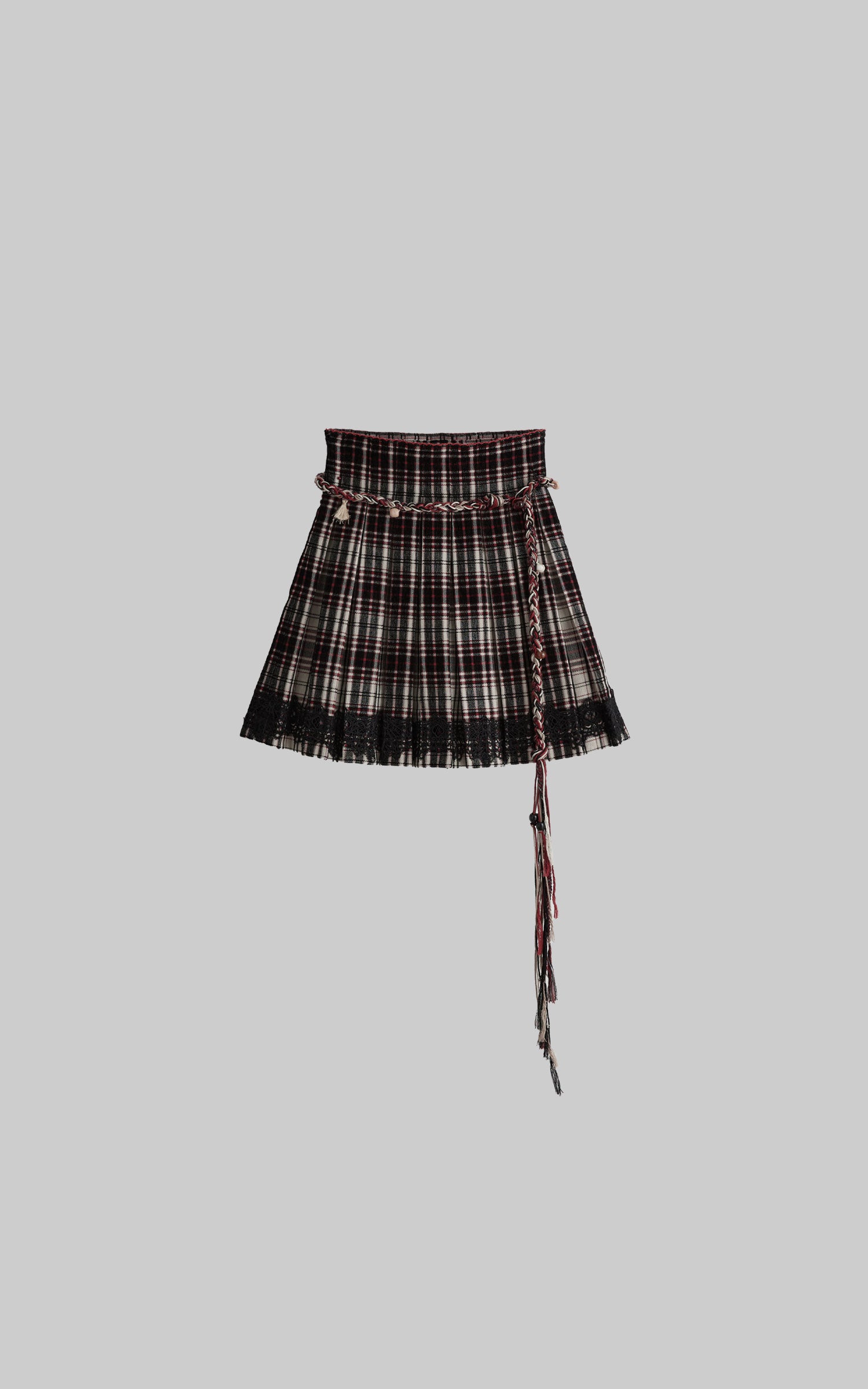DOINDULGE Plaid Pleated Lace-Trim Mini Skirt