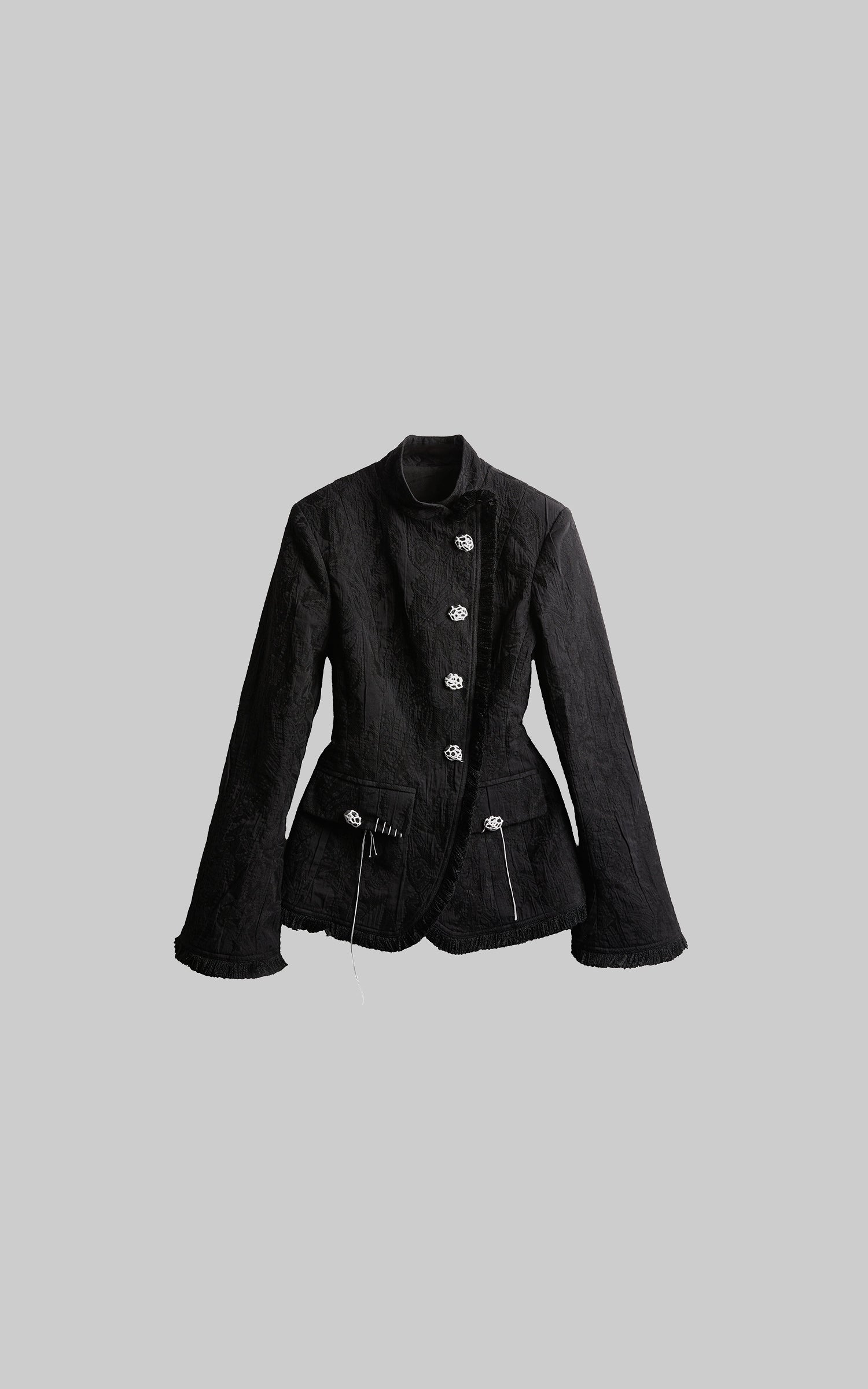 INDULGE Structured Textured Blazer with Sculpted Silhouette and Hand-Woven Knot Buttons