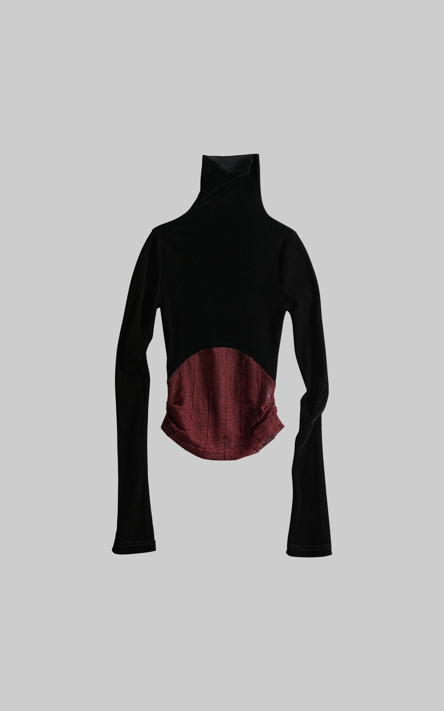 INDULGE Sheer Velvet Long Sleeve Top with Contrast Red Panel