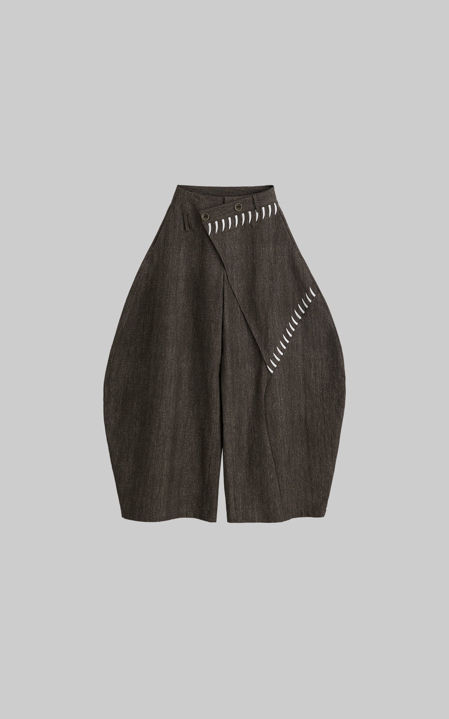 DOINDULGE Asymmetric Overlay Embroidered Wide Leg Pants