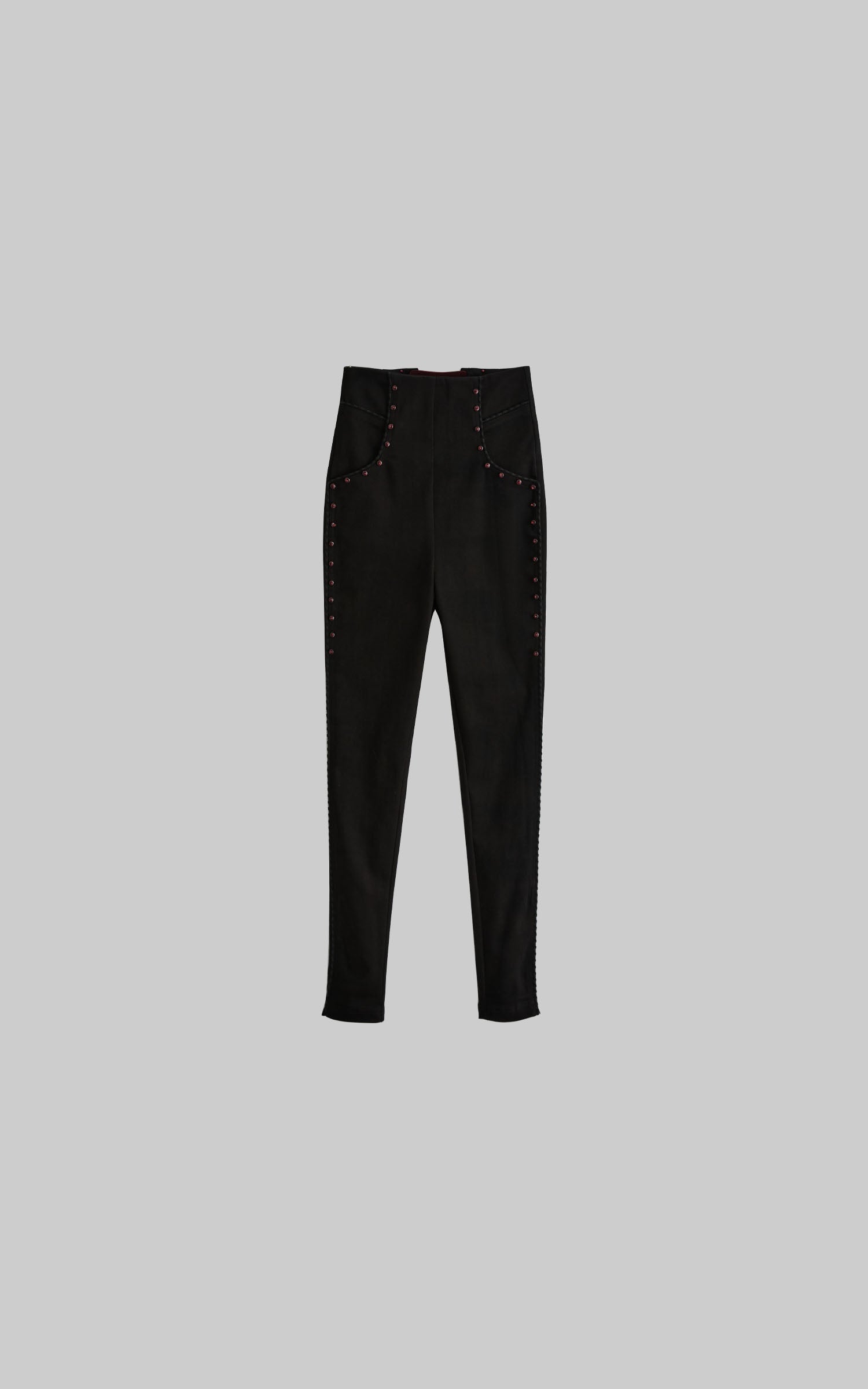 DOINDULGE High Waist Structured Studded Slim Denim Pants