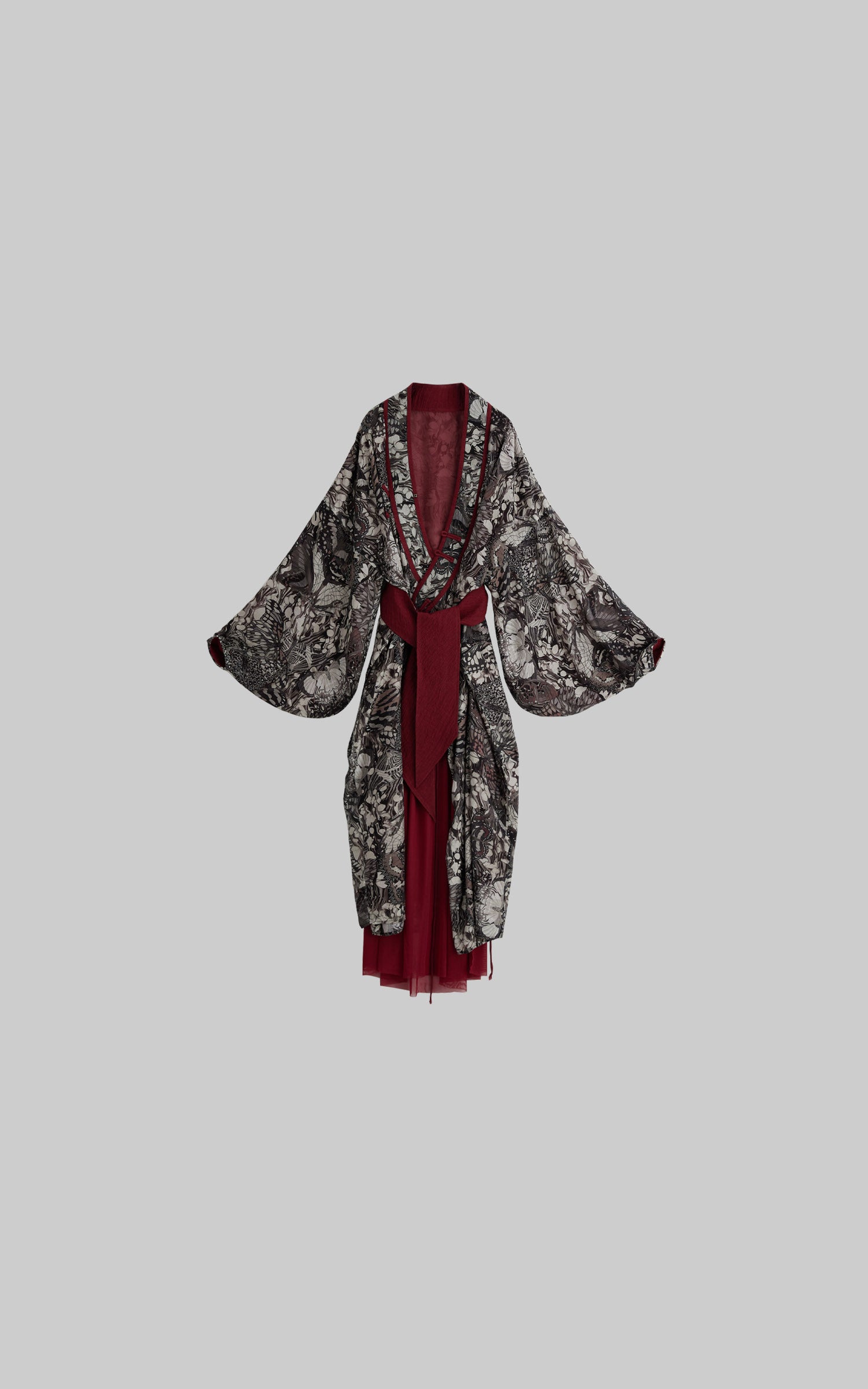 DOINDULGE Butterfly Print Wide Sleeve Maxi Kimono Robe