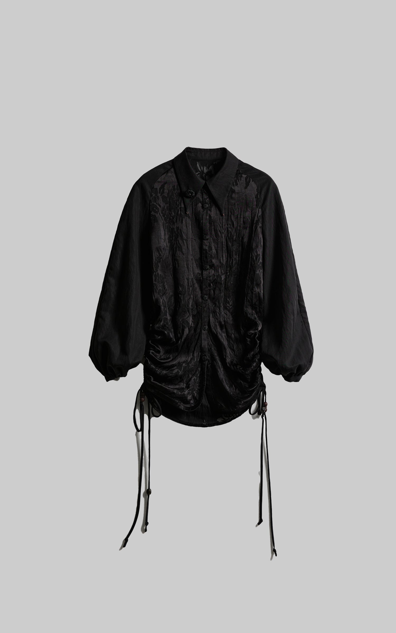 INDULGE Textured Jacquard Shirt with High Collar and Ruched Hem