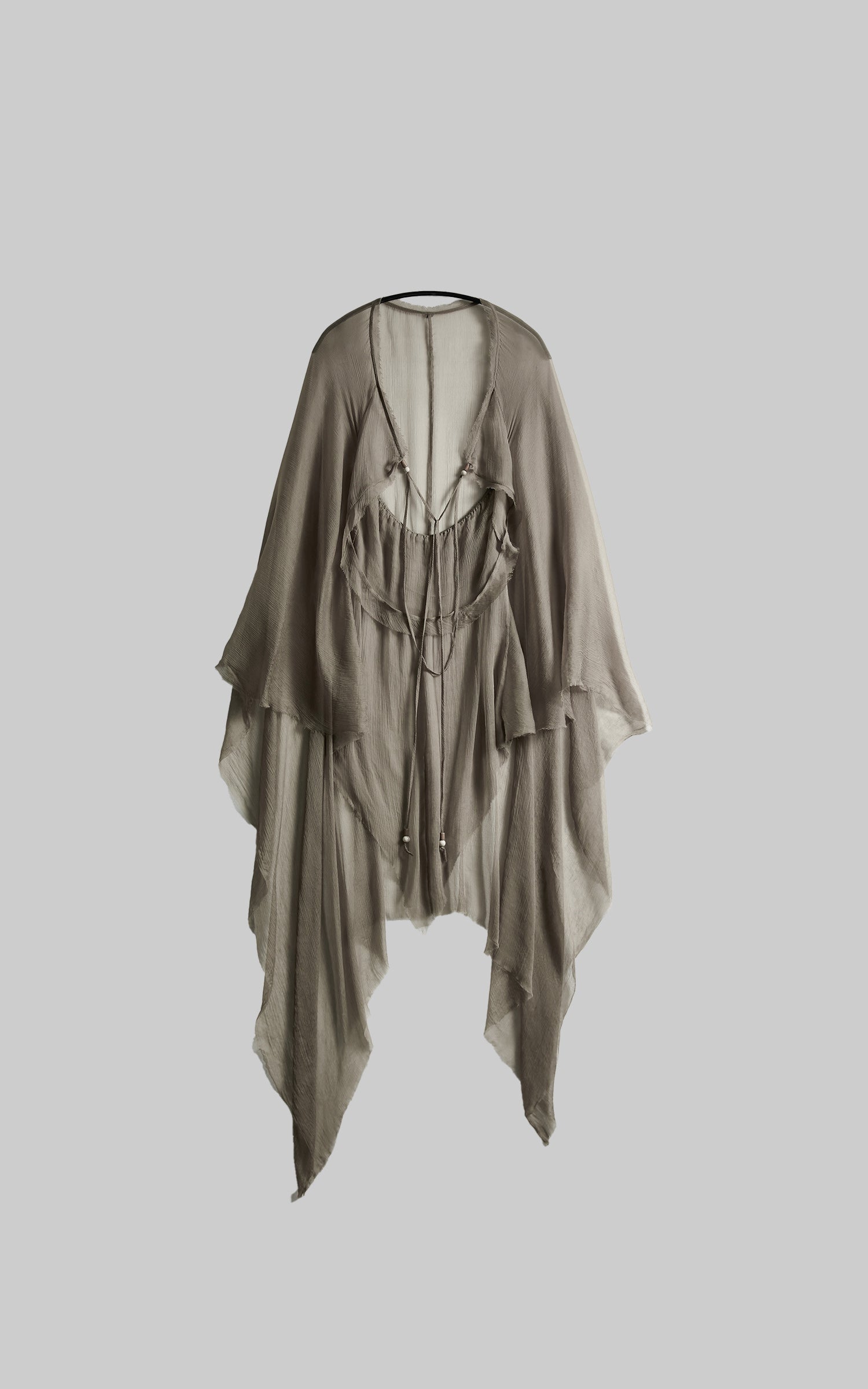 INDULGE Sheer Drape Long Cardigan with Bead Tie Detail