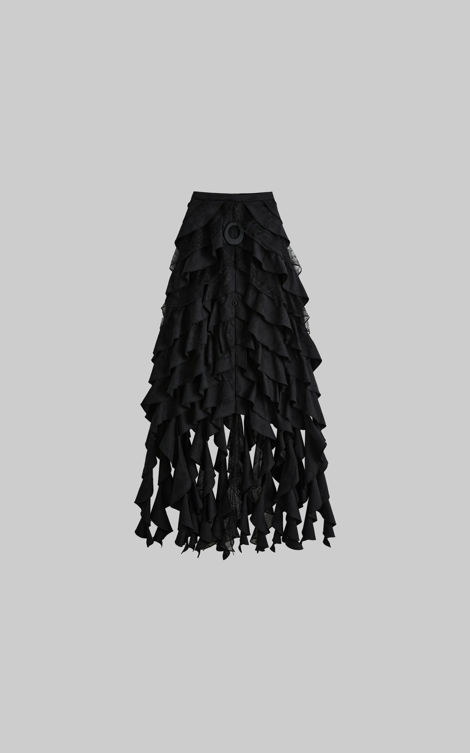 DOINDULGE Layered Ruffle Gothic Asymmetric Long Skirt