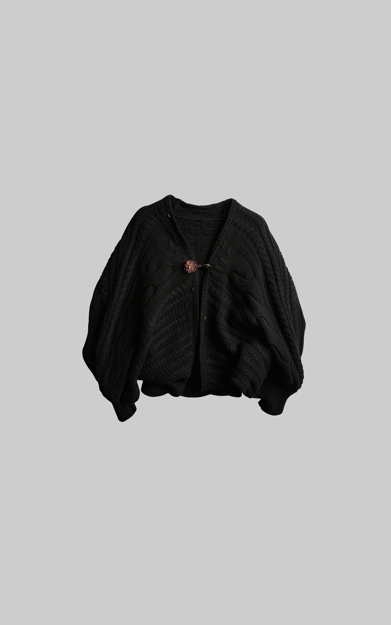 INDULGE Sculptural Cable-Knit Cardigan with Oversized Sleeves