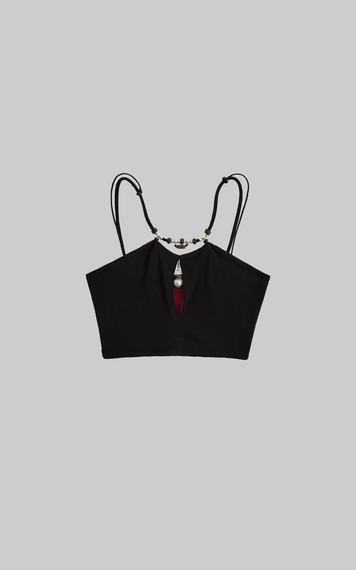 DOINDULGE Reversible Beaded Keyhole Camisole Bell Pendant Crop Top
