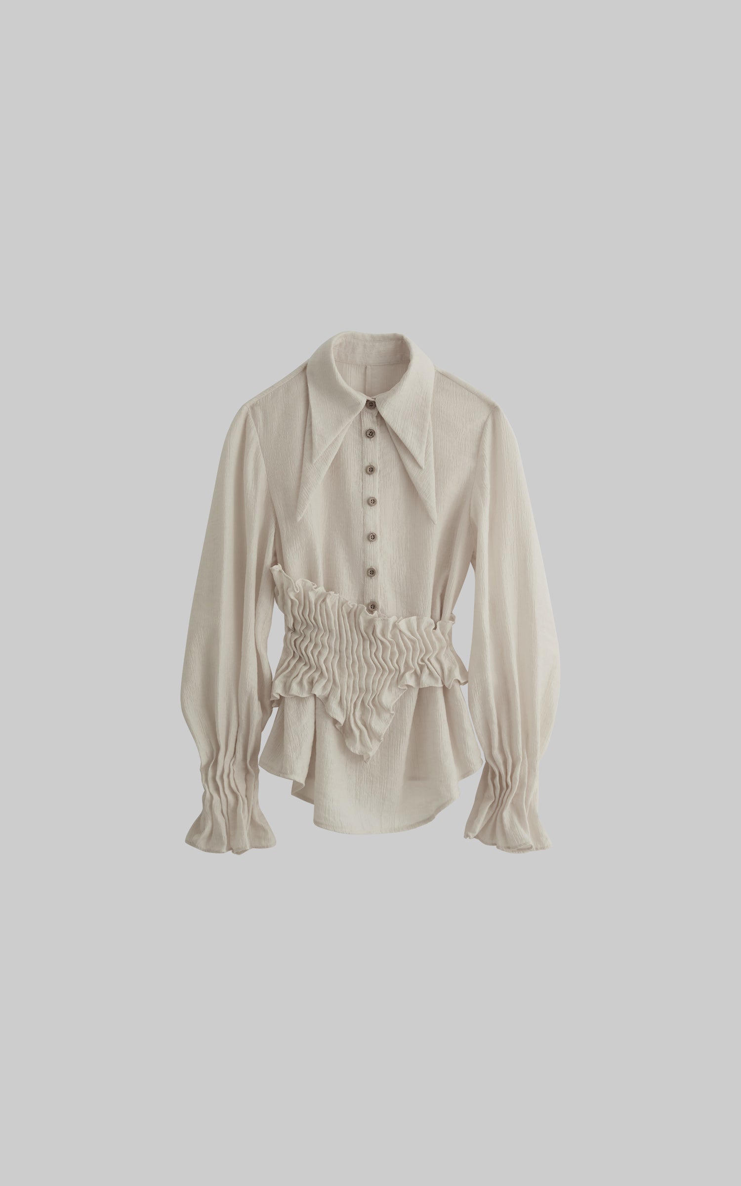 INDULGE Pointed-Collar Ruched Waist Structured Shirt
