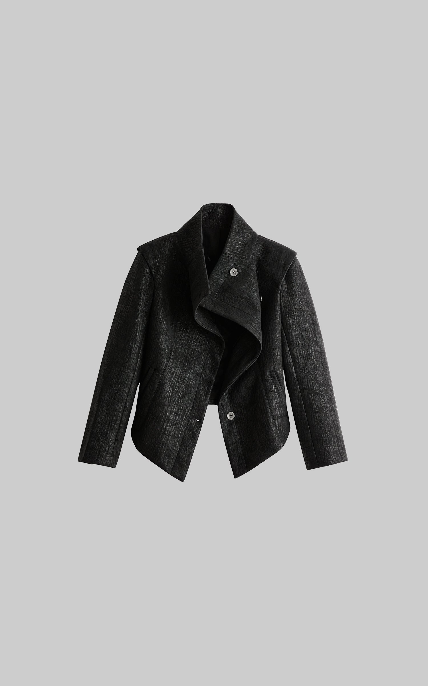 INDULGE Textured Asymmetric Collar Jacket with Sculpted Silhouette