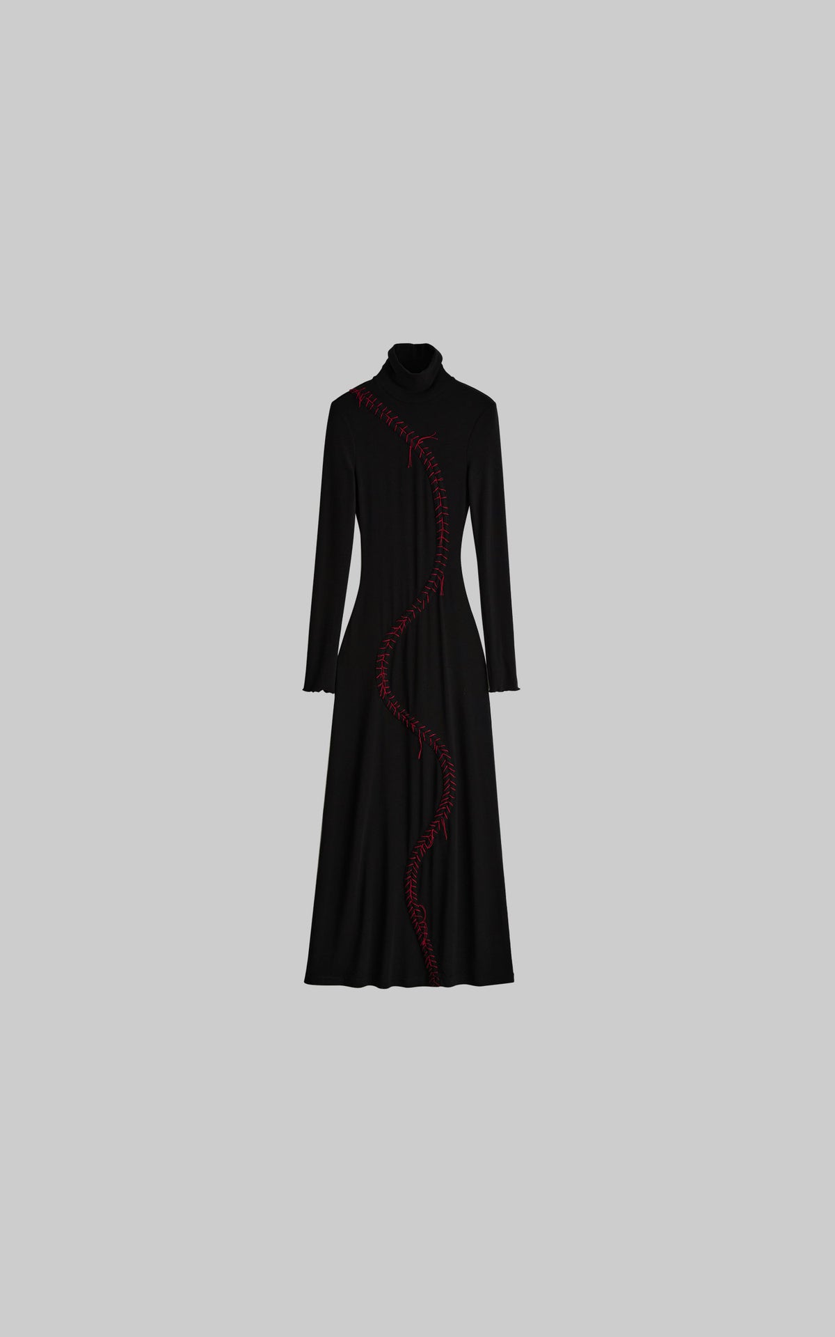 <tc>DOINDULGE</tc> Maxi-Strickkleid mit hohem Kragen und Kontrastnähten