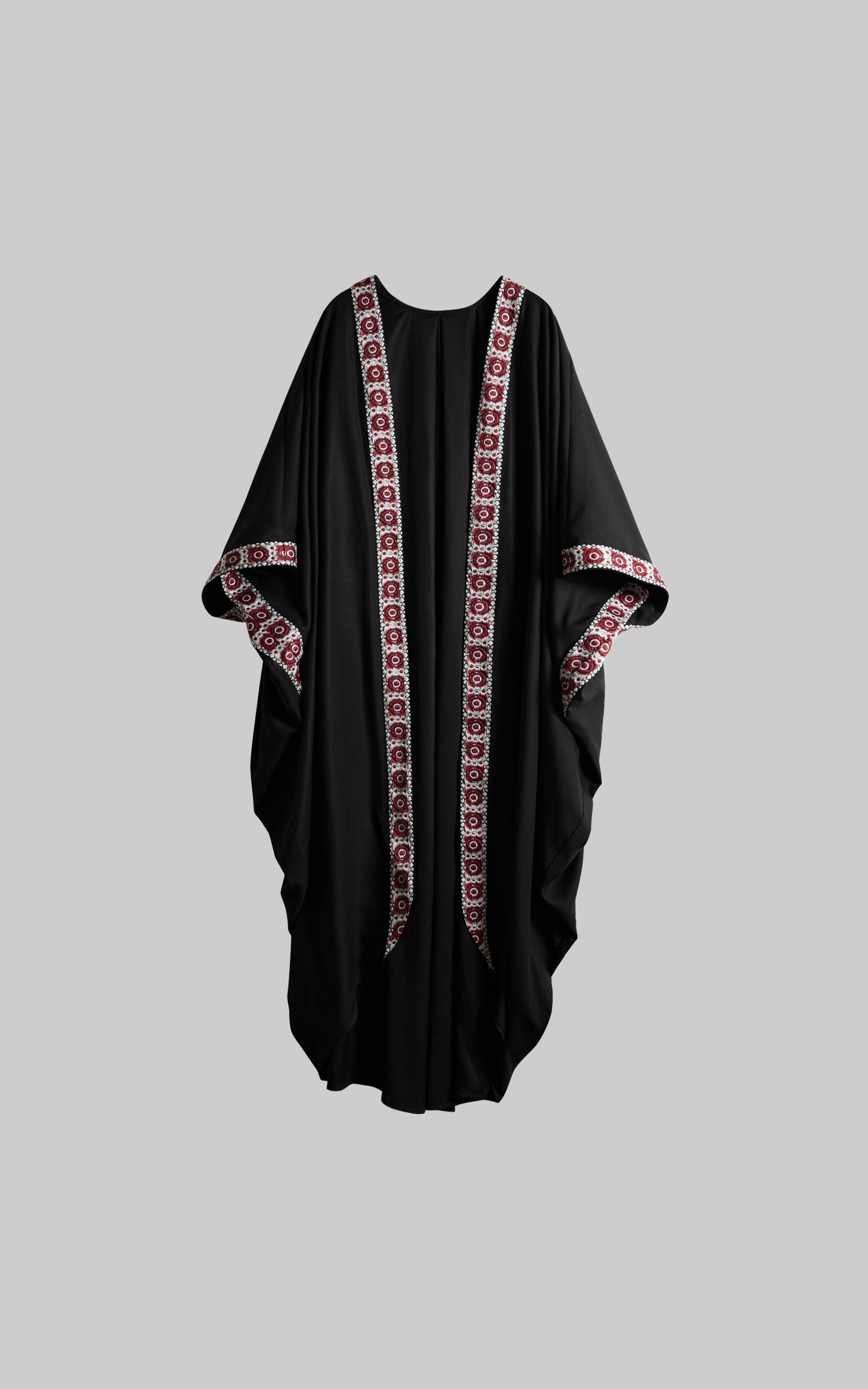 INDULGE Embroidered Long Kimono Coat with Flowing Silhouette and Contrast Details