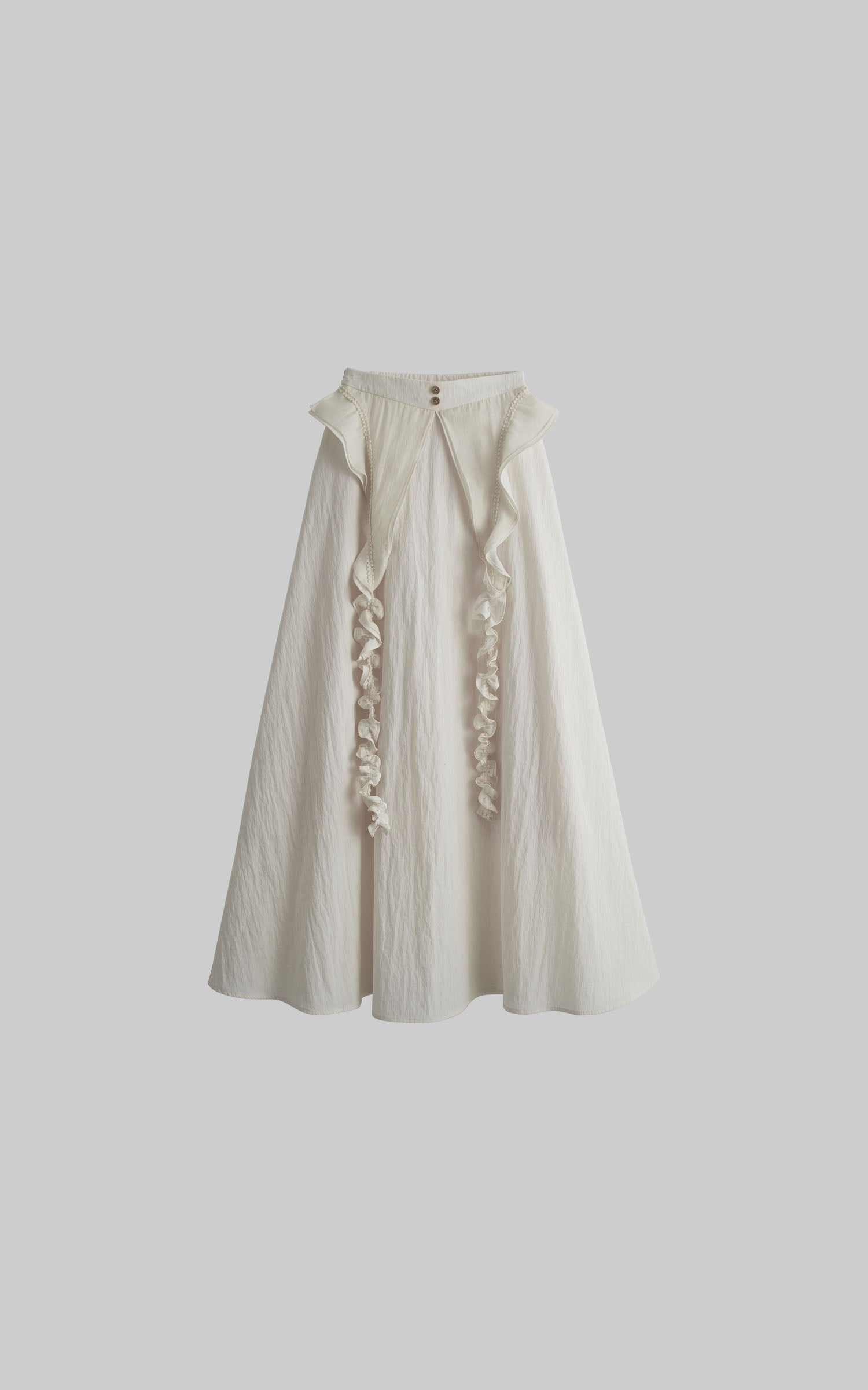 DOINDULGE Sculptural Ruffle Panel High-Waist Long Skirt
