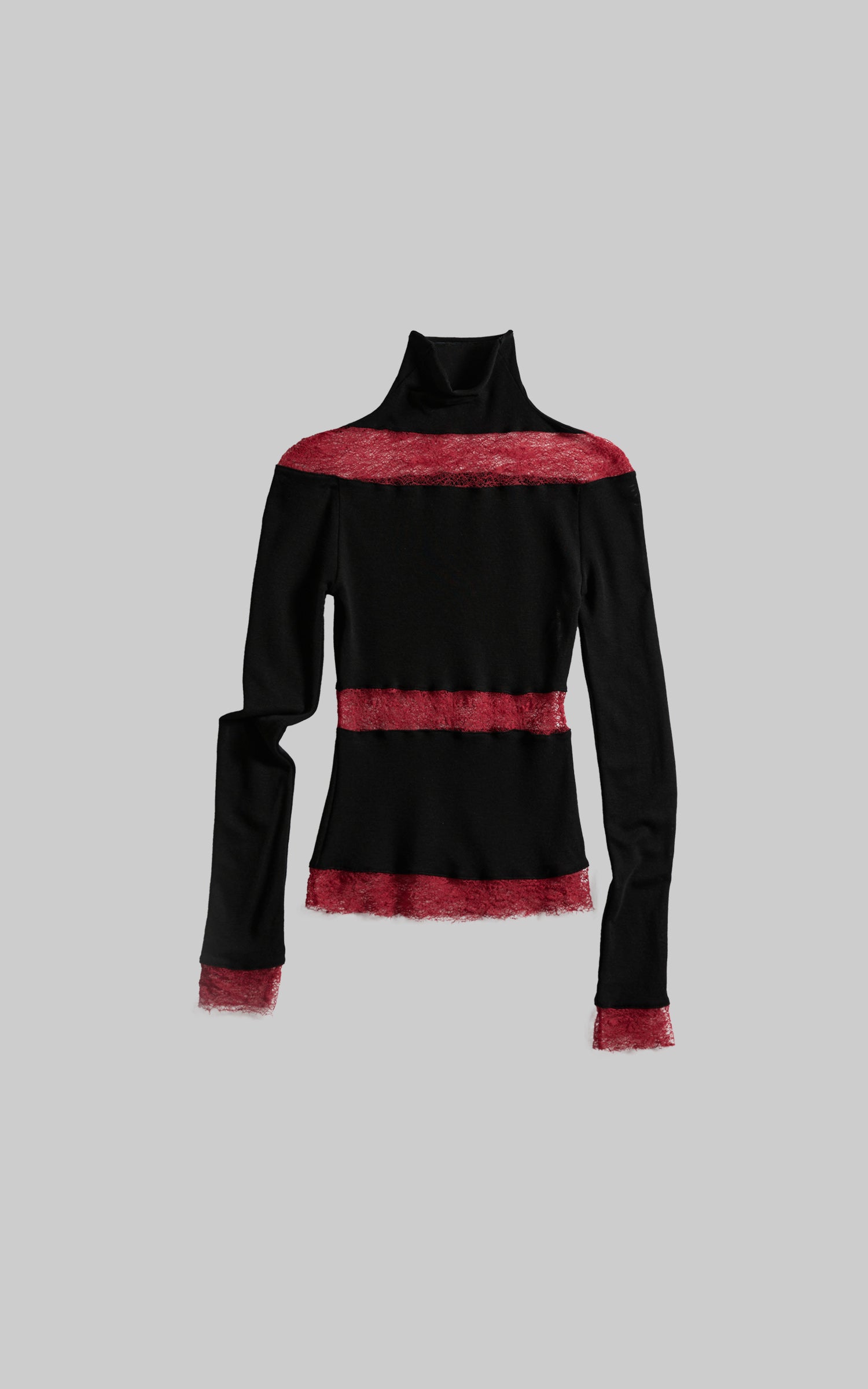 INDULGE Sheer Lace Paneled Long Sleeve Top