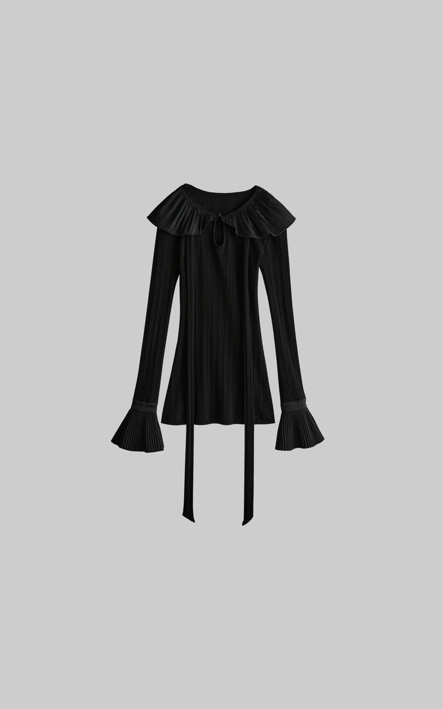 <tc>DOINDULGE</tc> T-shirt à manches longues côtelé, col plissé et manches évasées