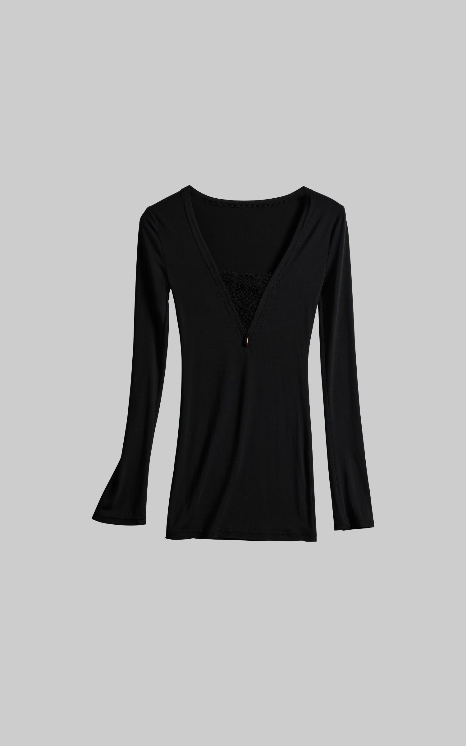 INDULGE Deep V Lace Detail Long Sleeve T-Shirt
