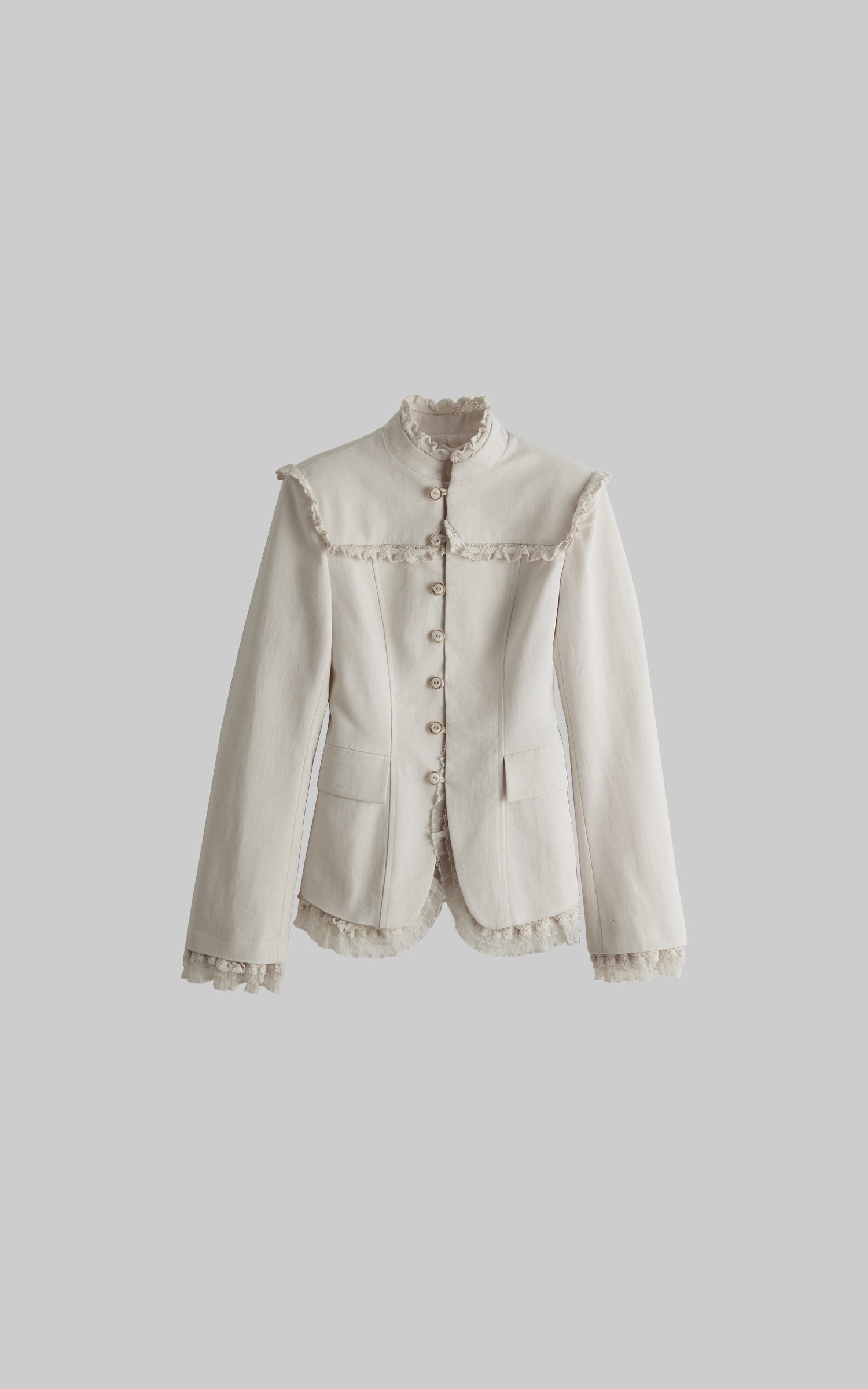INDULGE Lace-Trim High-Neck Fitted Jacket