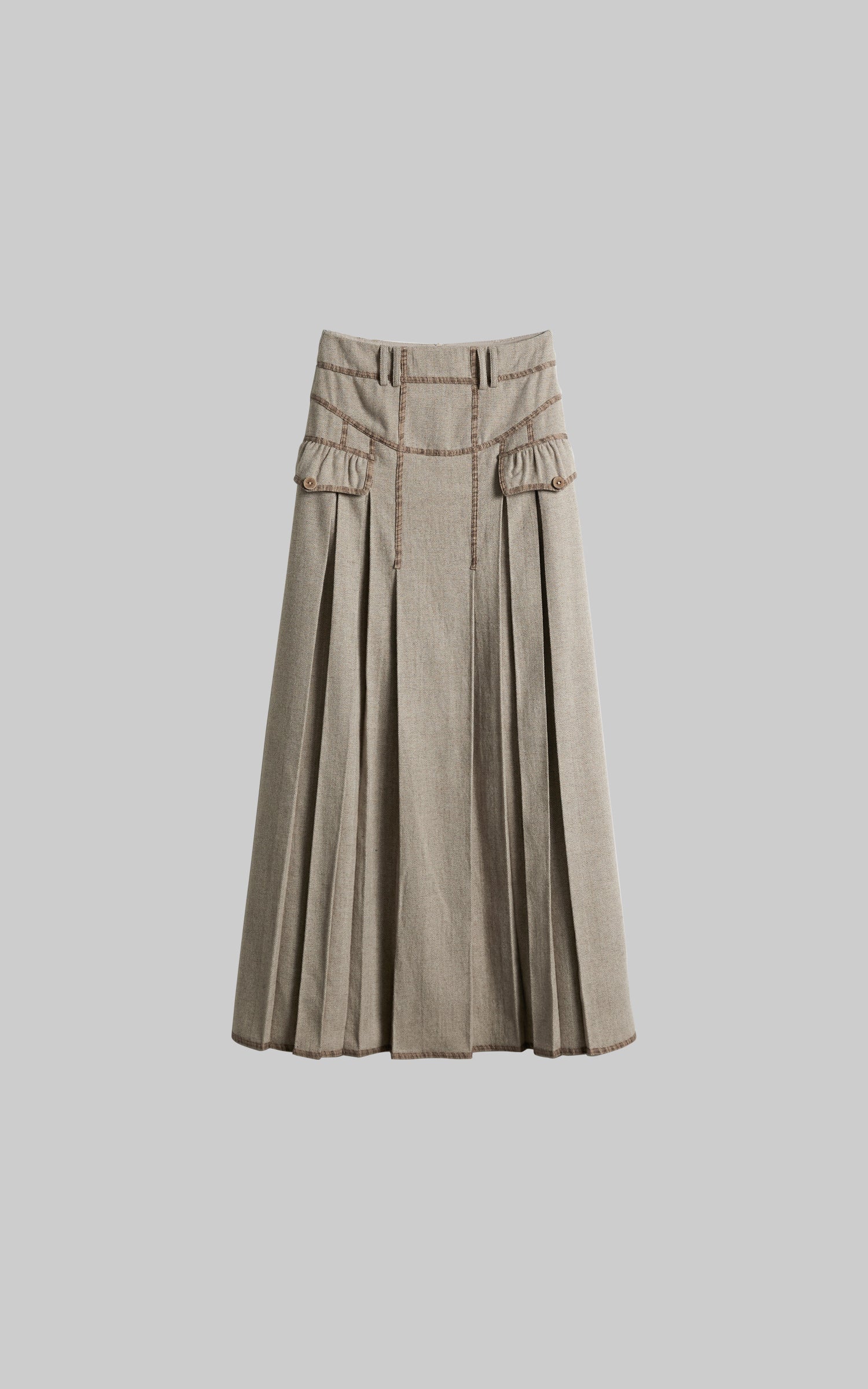 INDULGE Herringbone Pleated Maxi Skirt