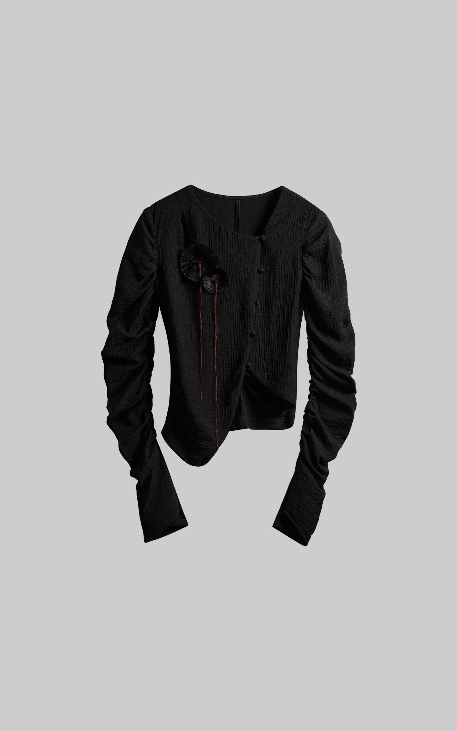 INDULGE Textured Long Sleeve Shirt with Draped Details