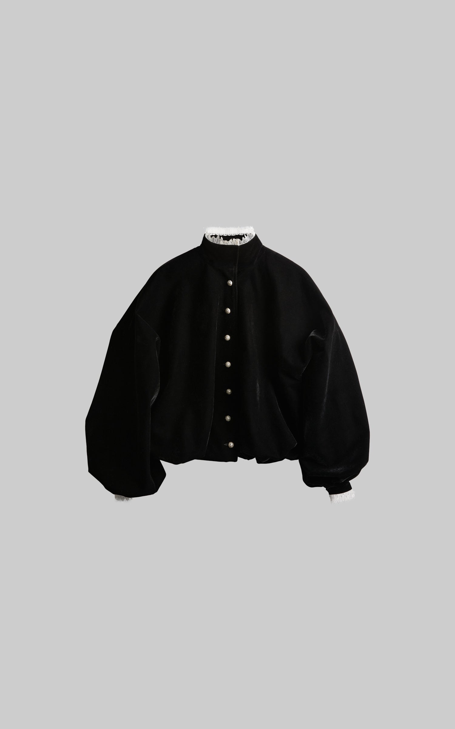 INDULGE Velvet Sculpted Jacket with Lace Collar & Antique Buttons