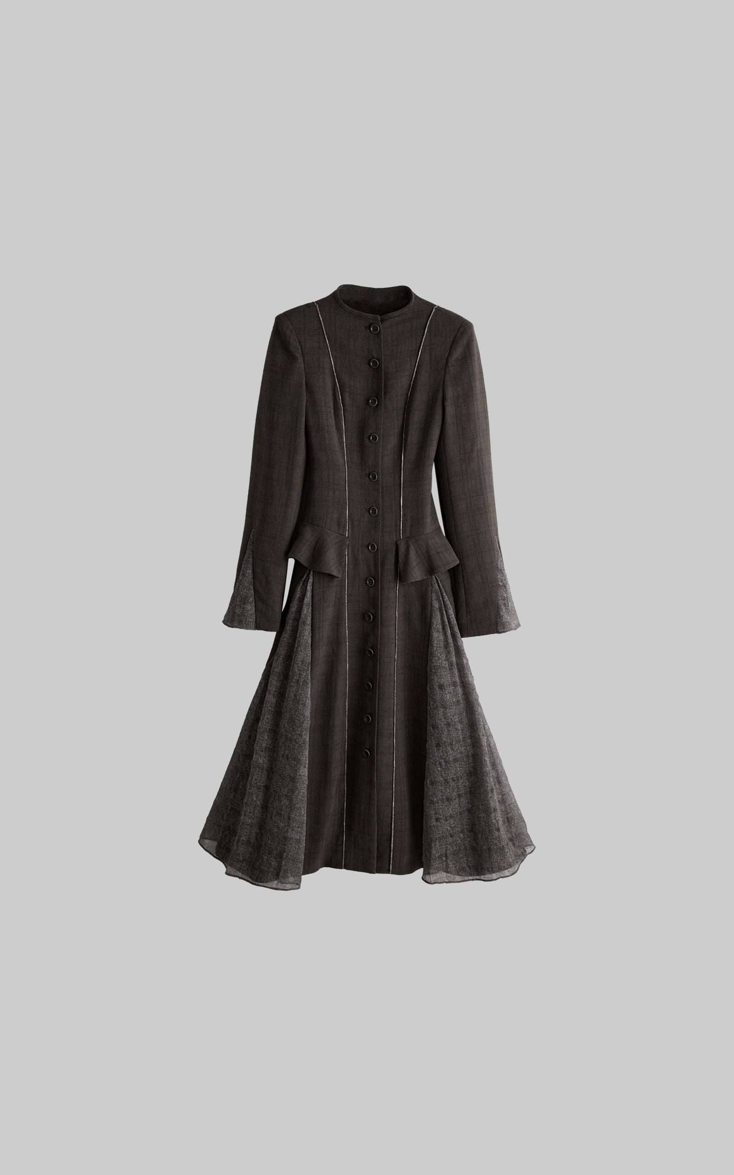 INDULGE Deconstructed Stand-Collar Paneled Trench Coat