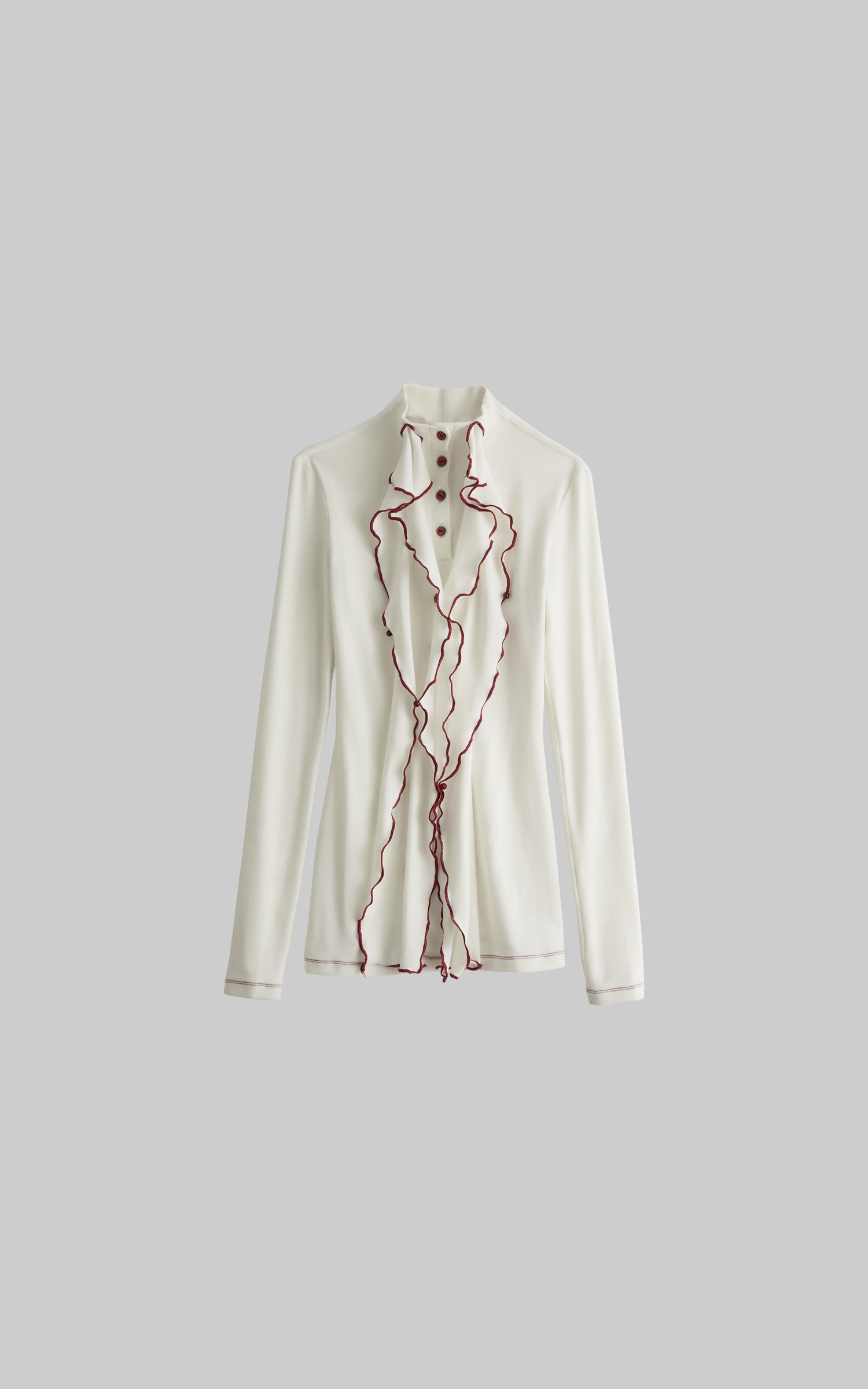 INDULGE Asymmetric Ruffled High-Neck Fitted Shirt