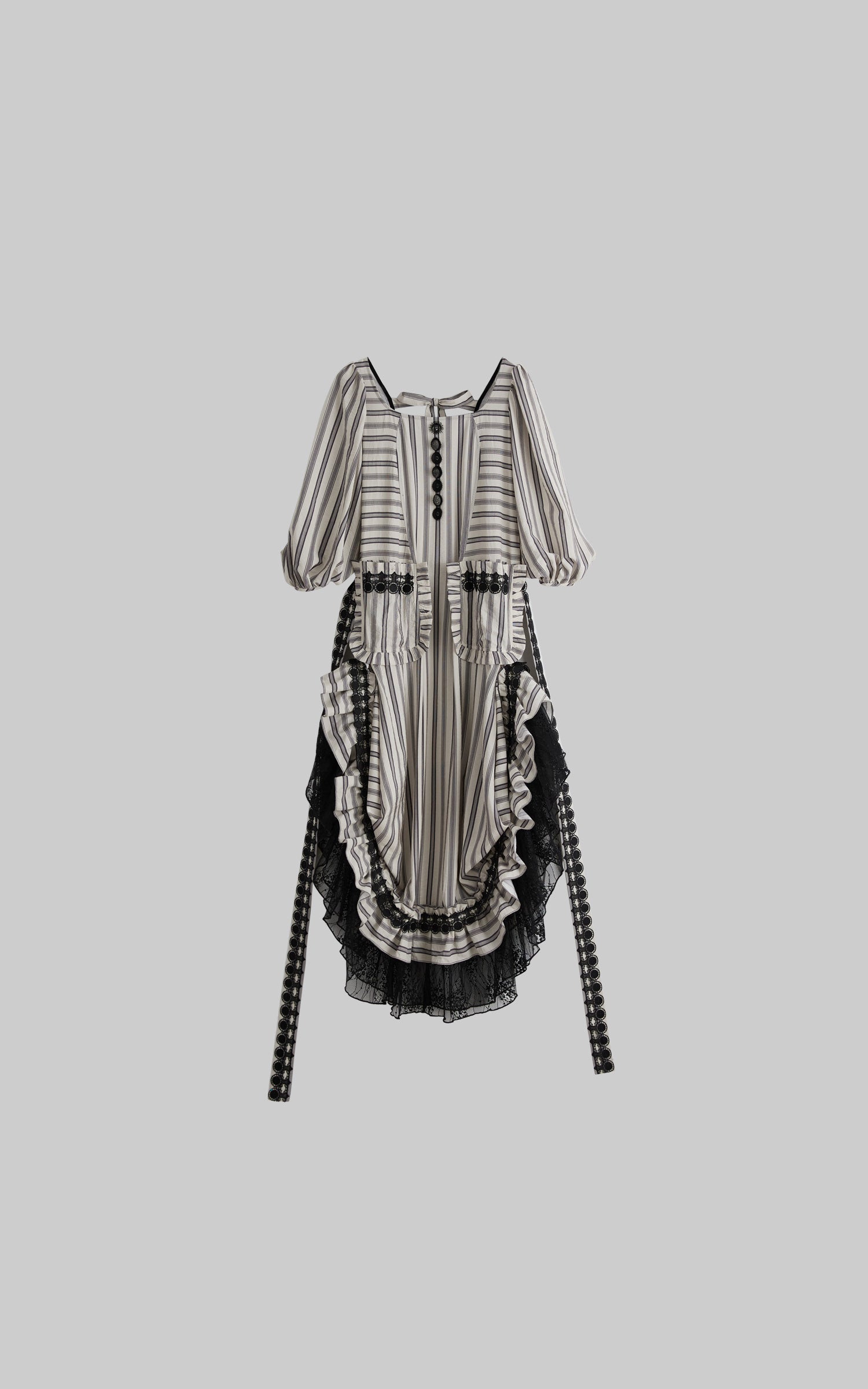 <tc>DOINDULGE</tc> Robe à rayures à encolure carrée, taille cintrée et garniture en dentelle