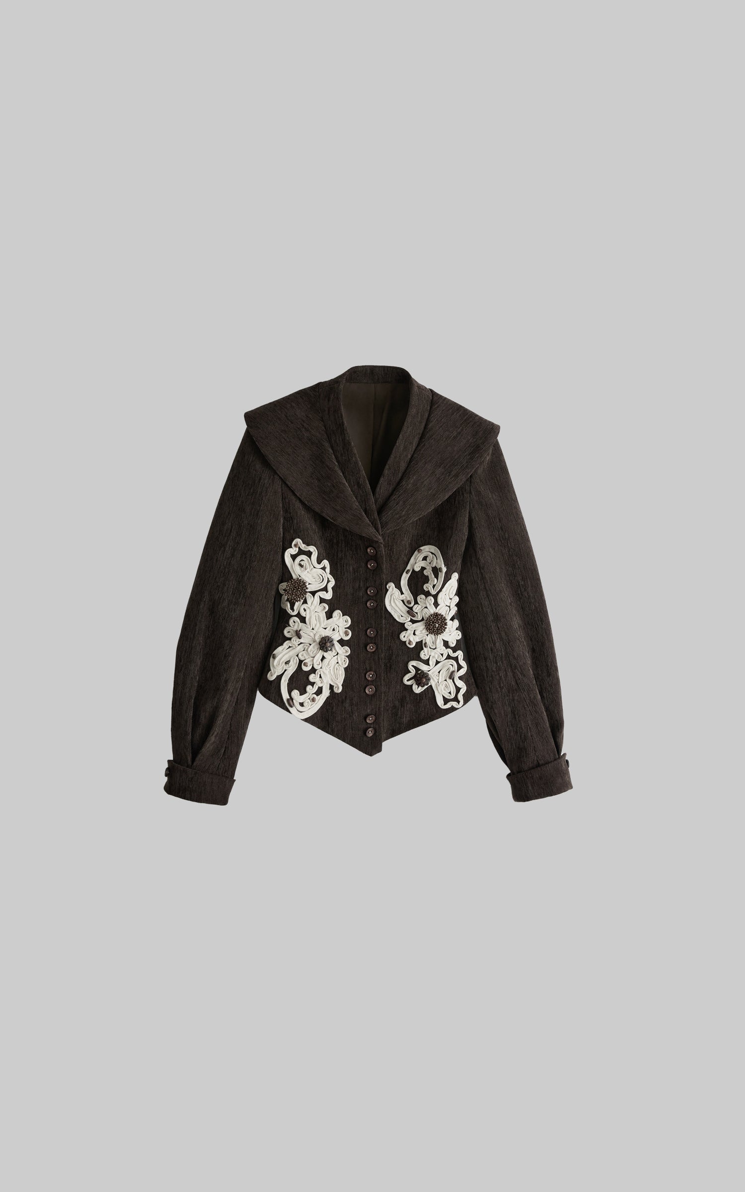 INDULGE Sculpted Collar Embroidered Fitted Jacket