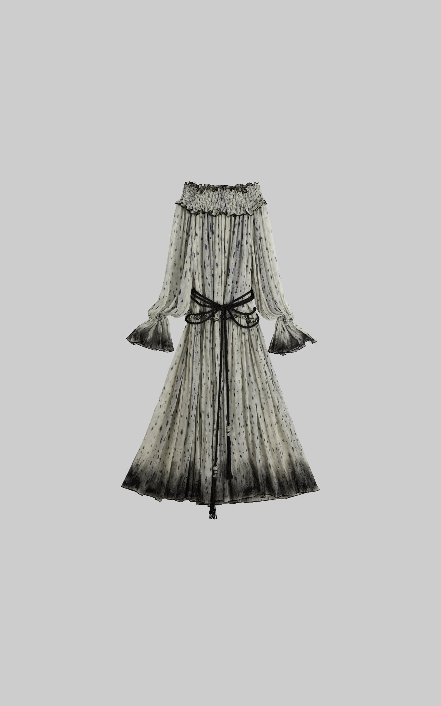 DOINDULGE Off-Shoulder Shirred Ruffle Maxi Dress