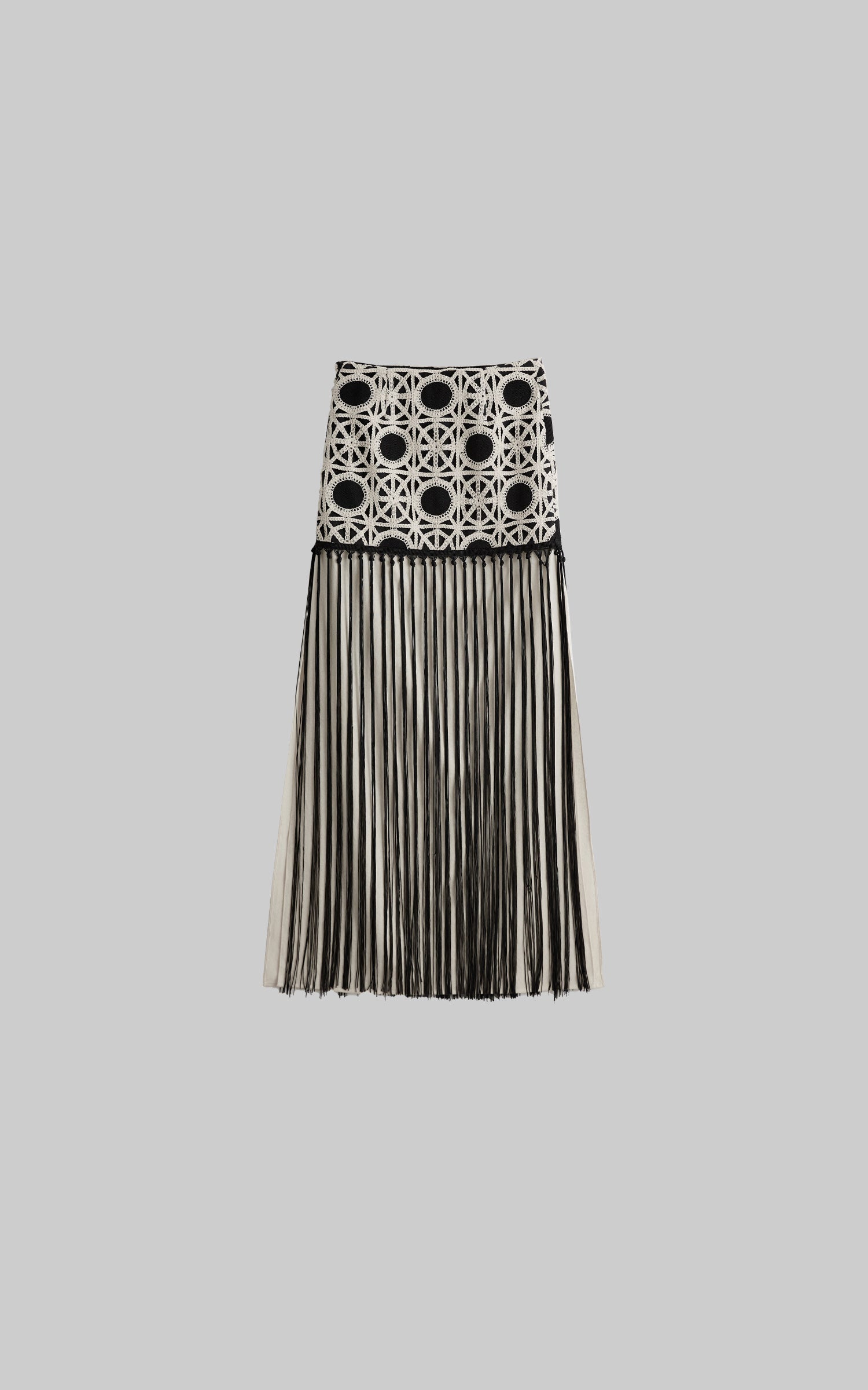 DOINDULGE Crochet Panel Fringe Skirt