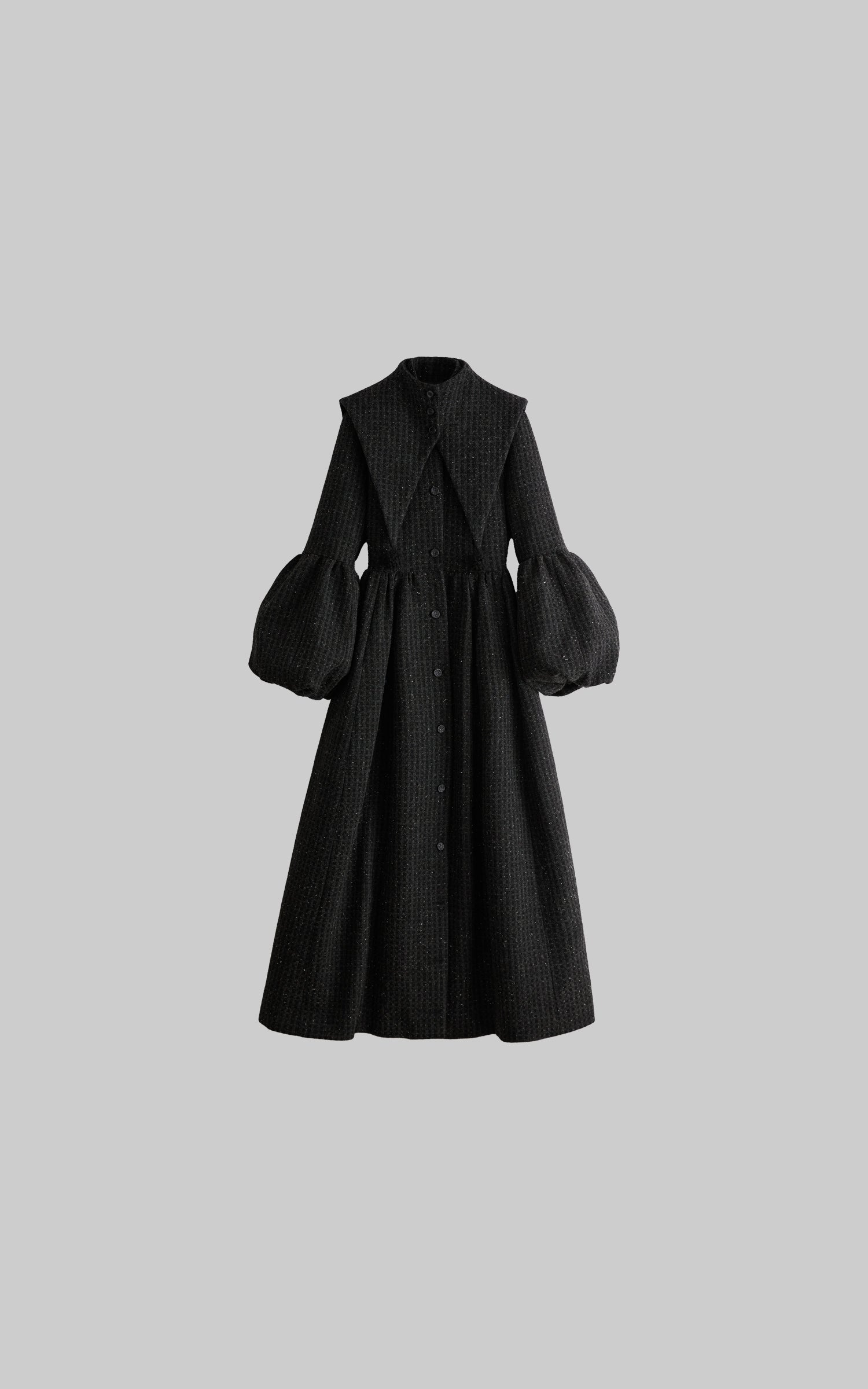 INDULGE Deconstructed High-Neck Balloon Sleeve Long Coat