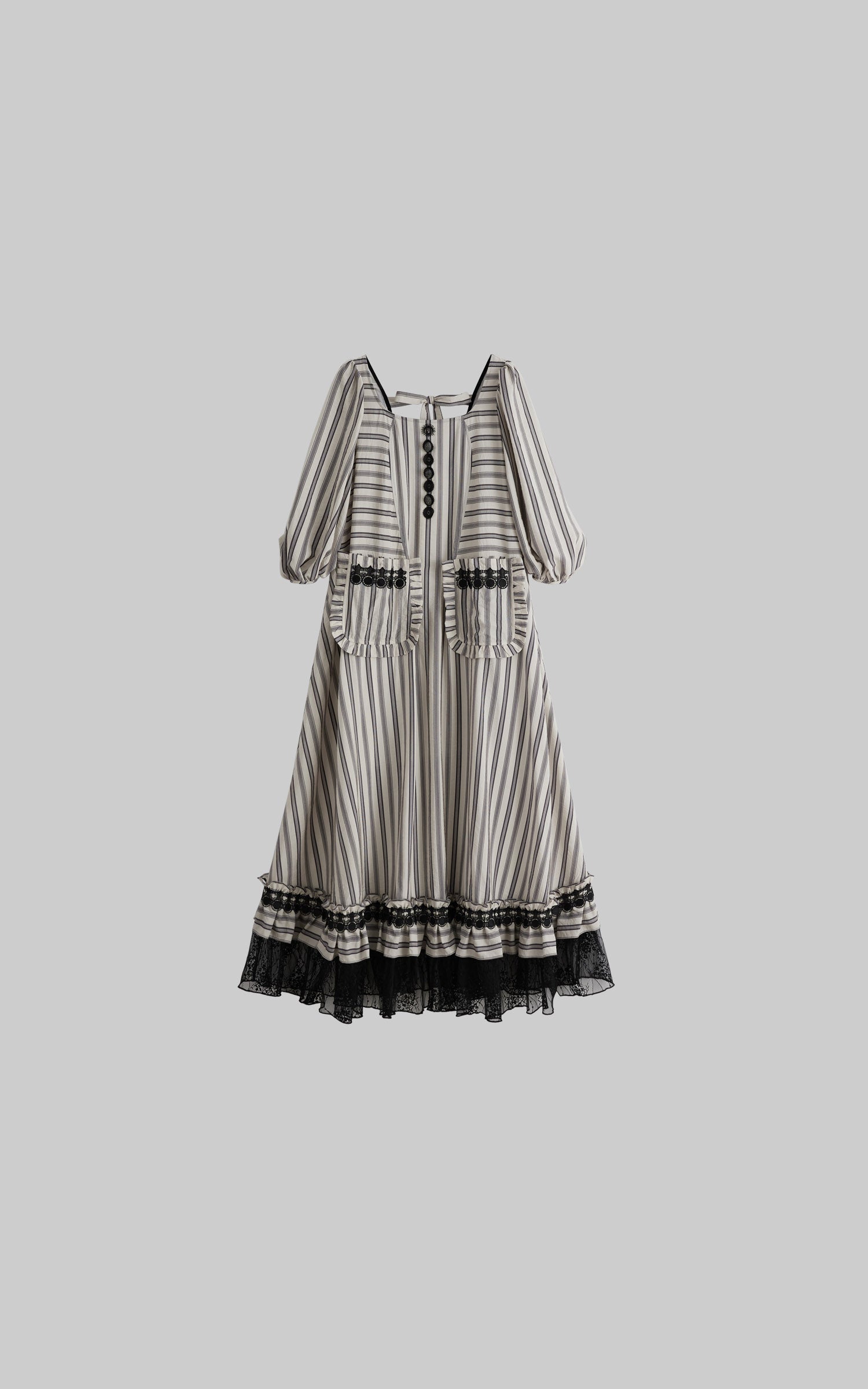 <tc>DOINDULGE</tc> Robe à rayures à encolure carrée, taille cintrée et garniture en dentelle