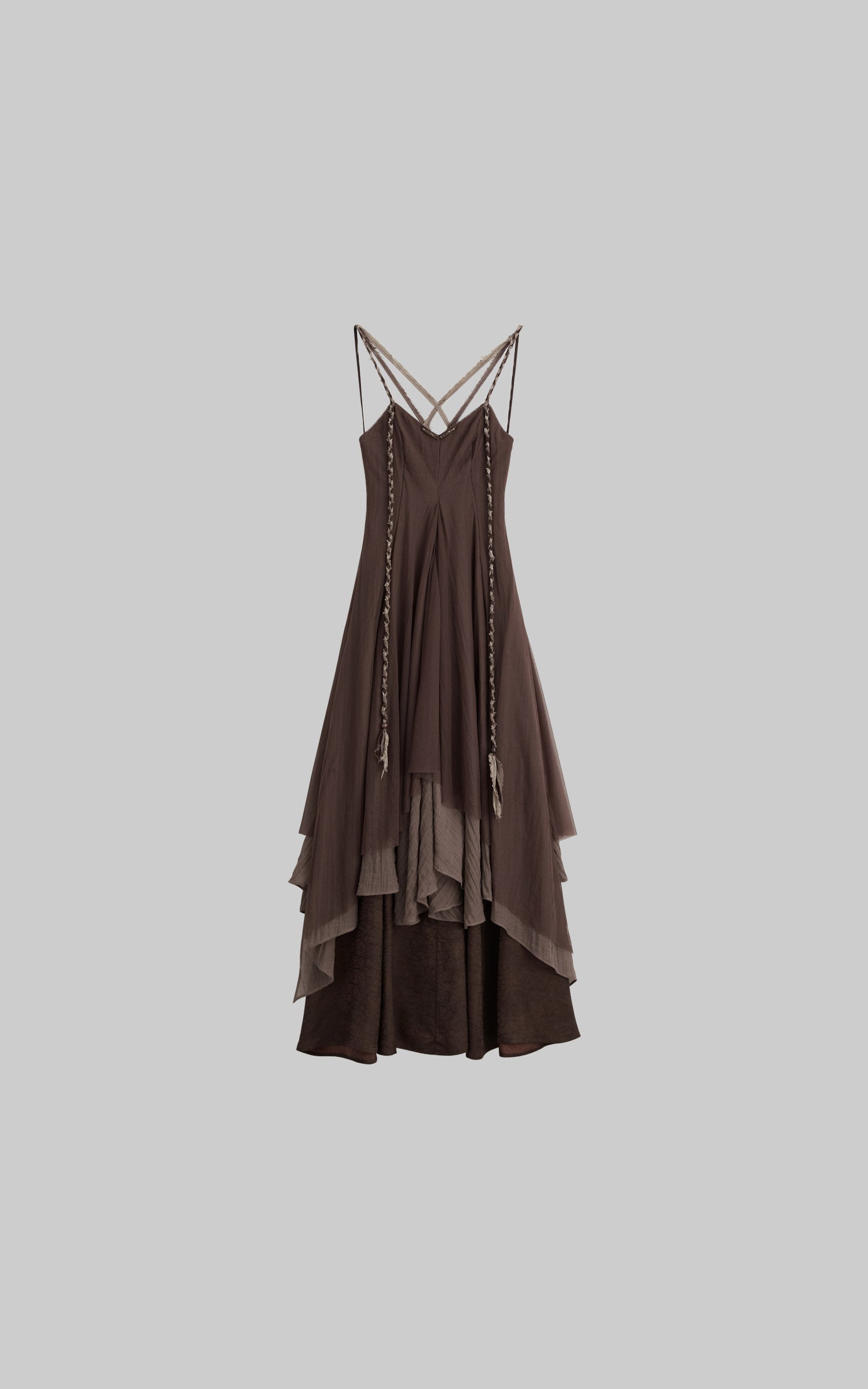 DOINDULGE Braided-Strap Layered Open-Back Maxi Dress