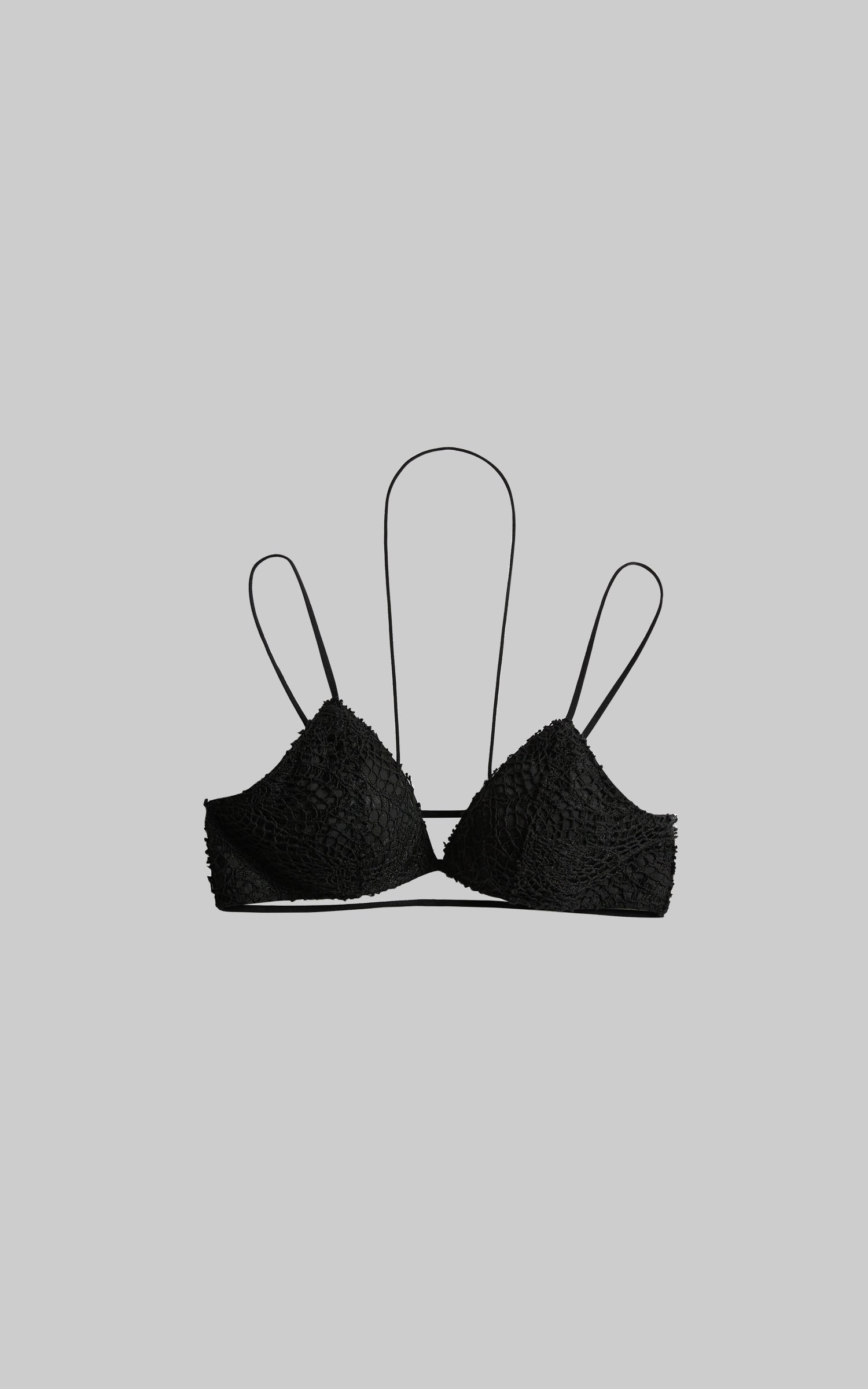 INDULGE Strappy Lace Bralette – Gothic Crochet Texture with Minimal Silhouette