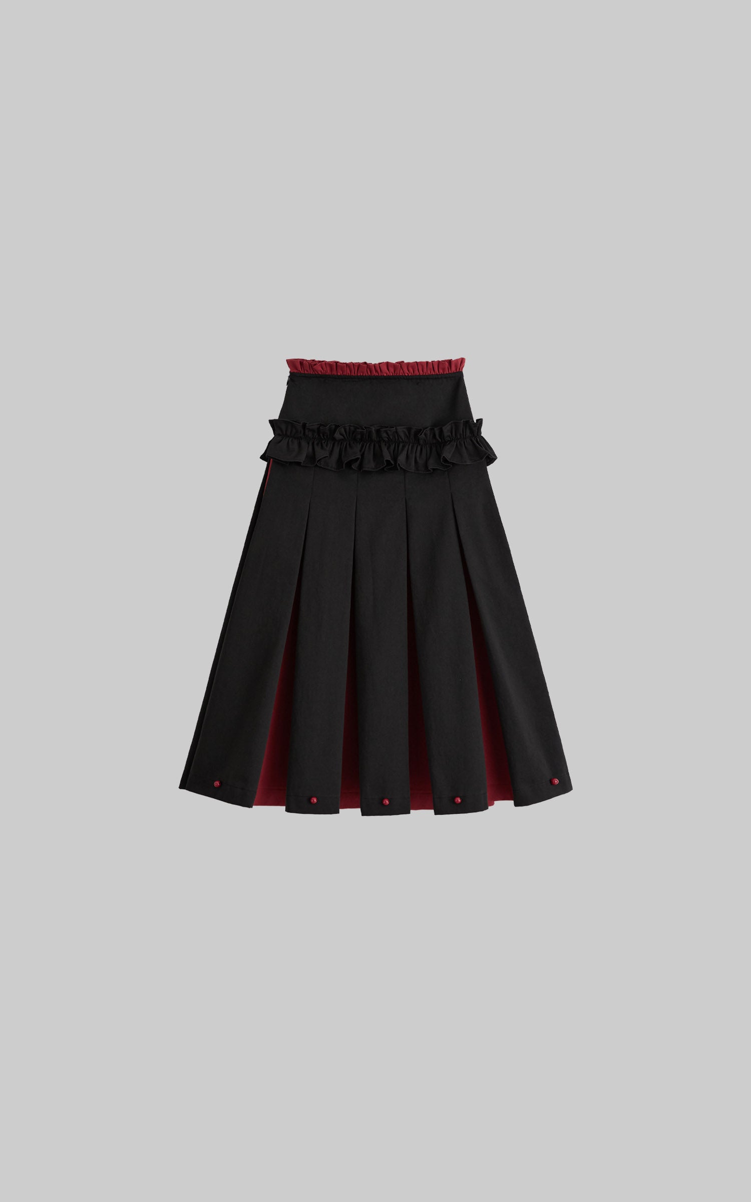 DOINDULGE Ruffle Waist Pleated Midi Skirt