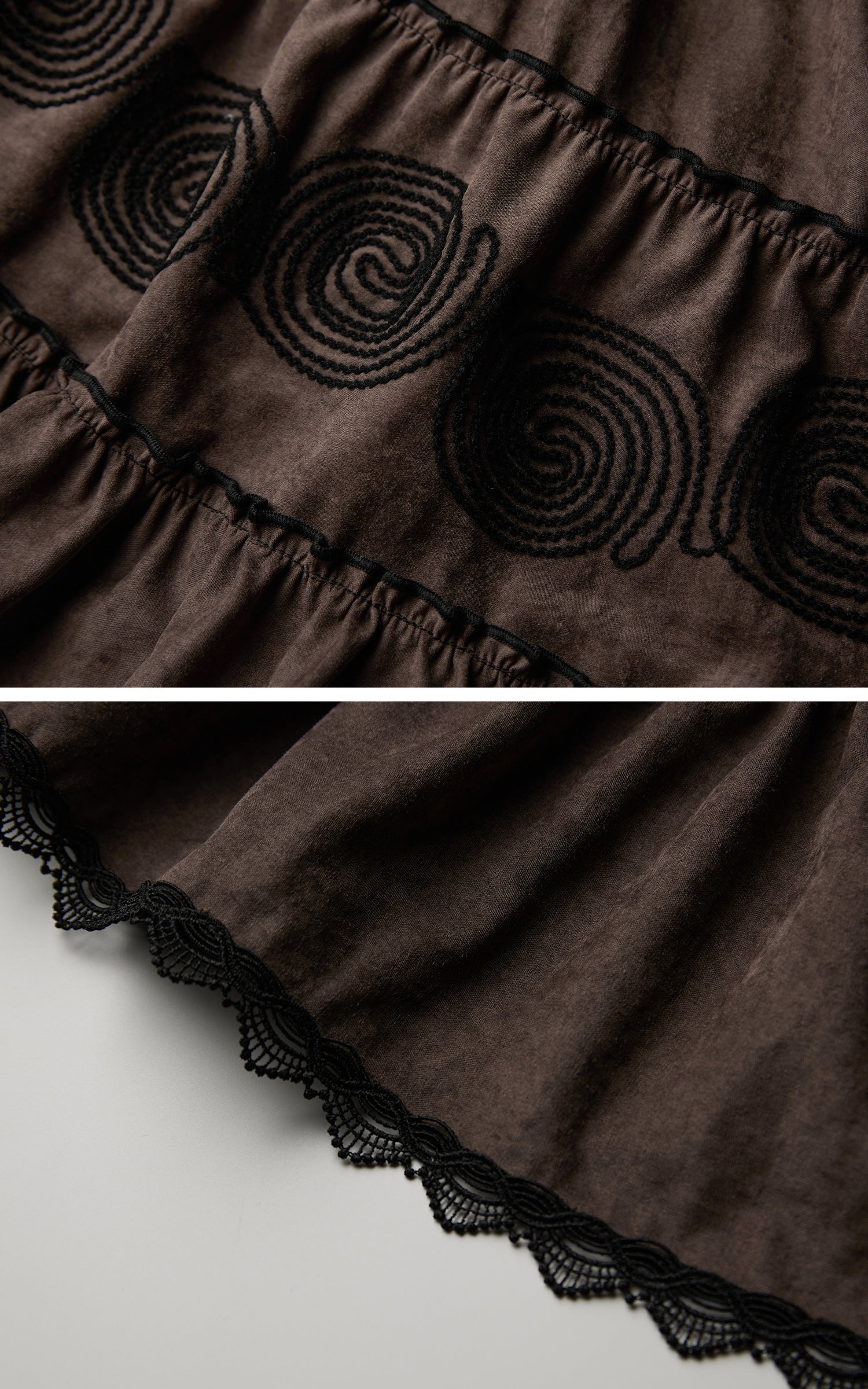 <tc>INDULGE</tc> 刺繍入りのテクスチャー付きティアードマキシスカート & スモックウエスト