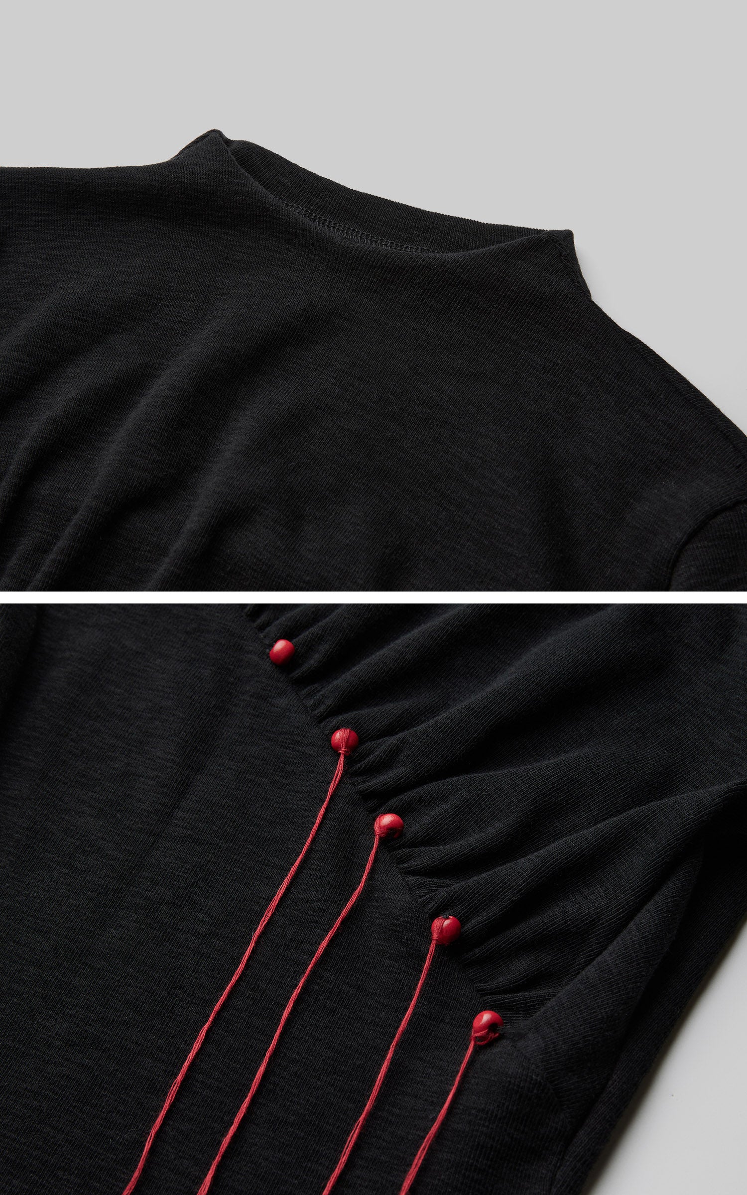 DOINDULGE Mock Neck Ruched Knit T-Shirt