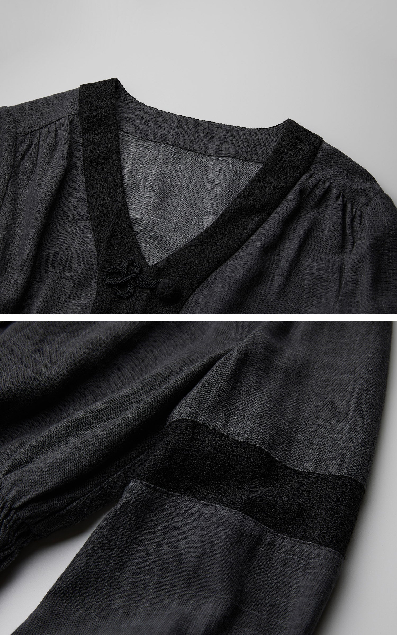 DOINDULGE V-Neck Smocked-Waist Long-Sleeve Blouse