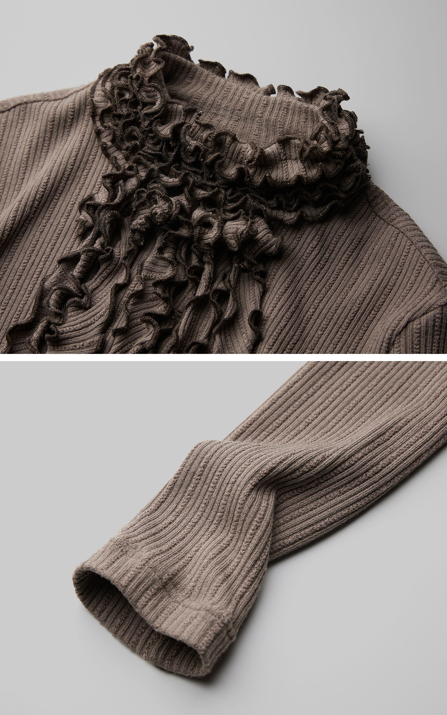 INDULGE Ruched High-Neck Rib Knit Top