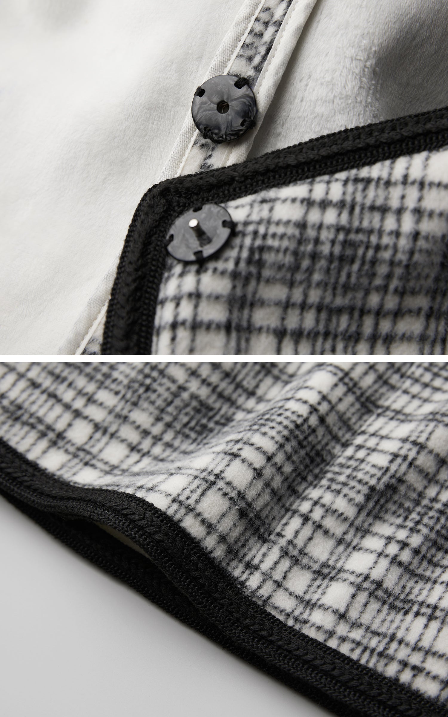 INDULGE Structured Fleece-Lined Plaid Jacket with Asymmetric Drape and Braided Closure