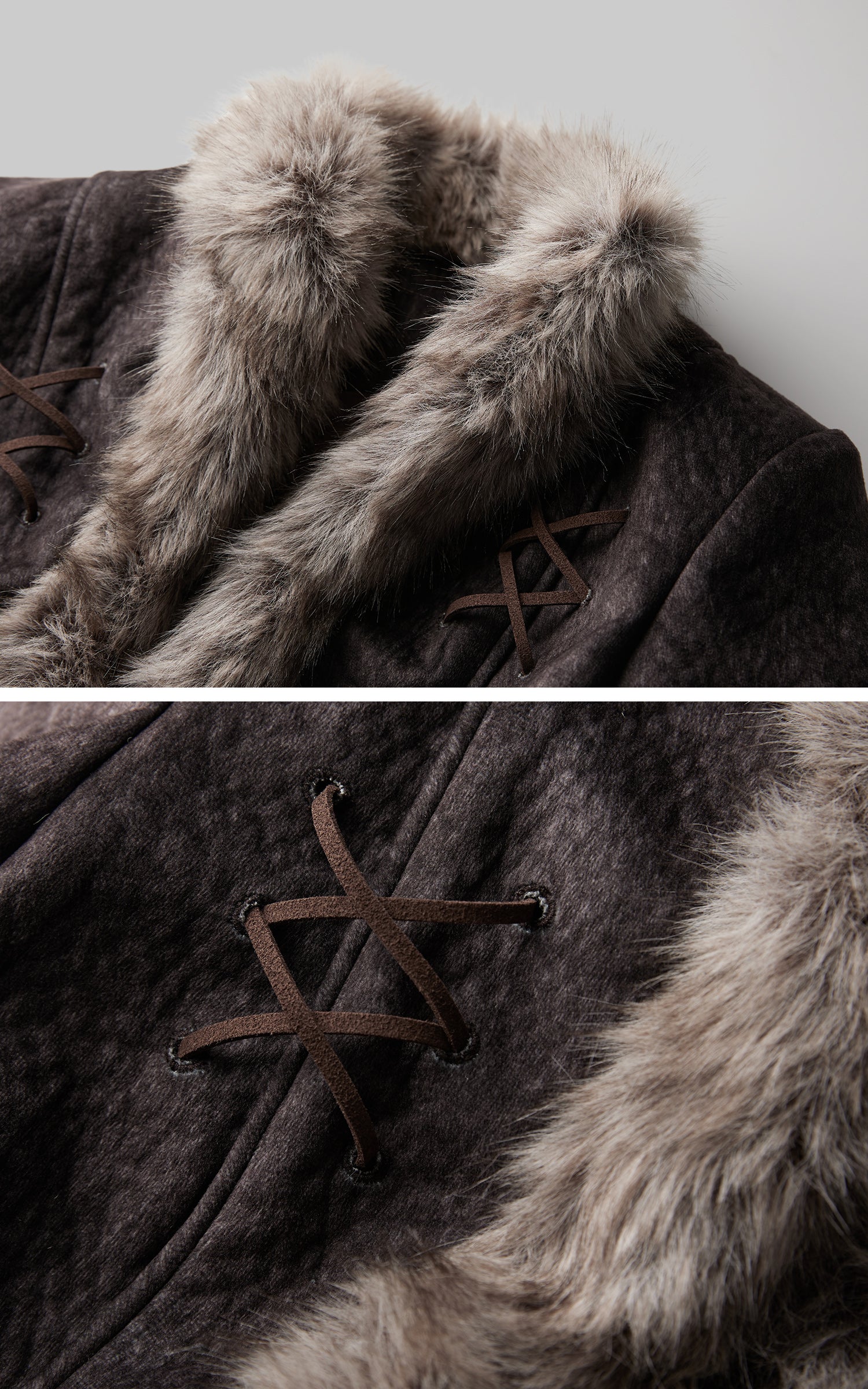 <tc>INDULGE</tc> フェイクファー付きテクスチャージャケット クロスレースディテール