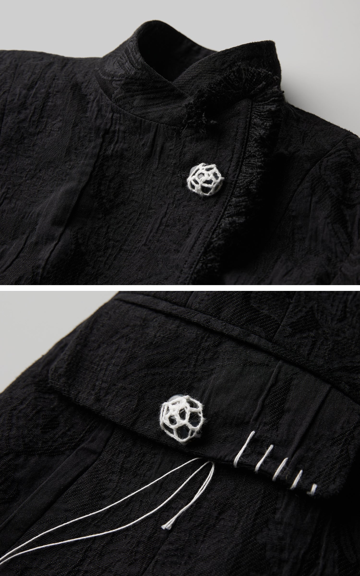 INDULGE Structured Textured Blazer with Sculpted Silhouette and Hand-Woven Knot Buttons